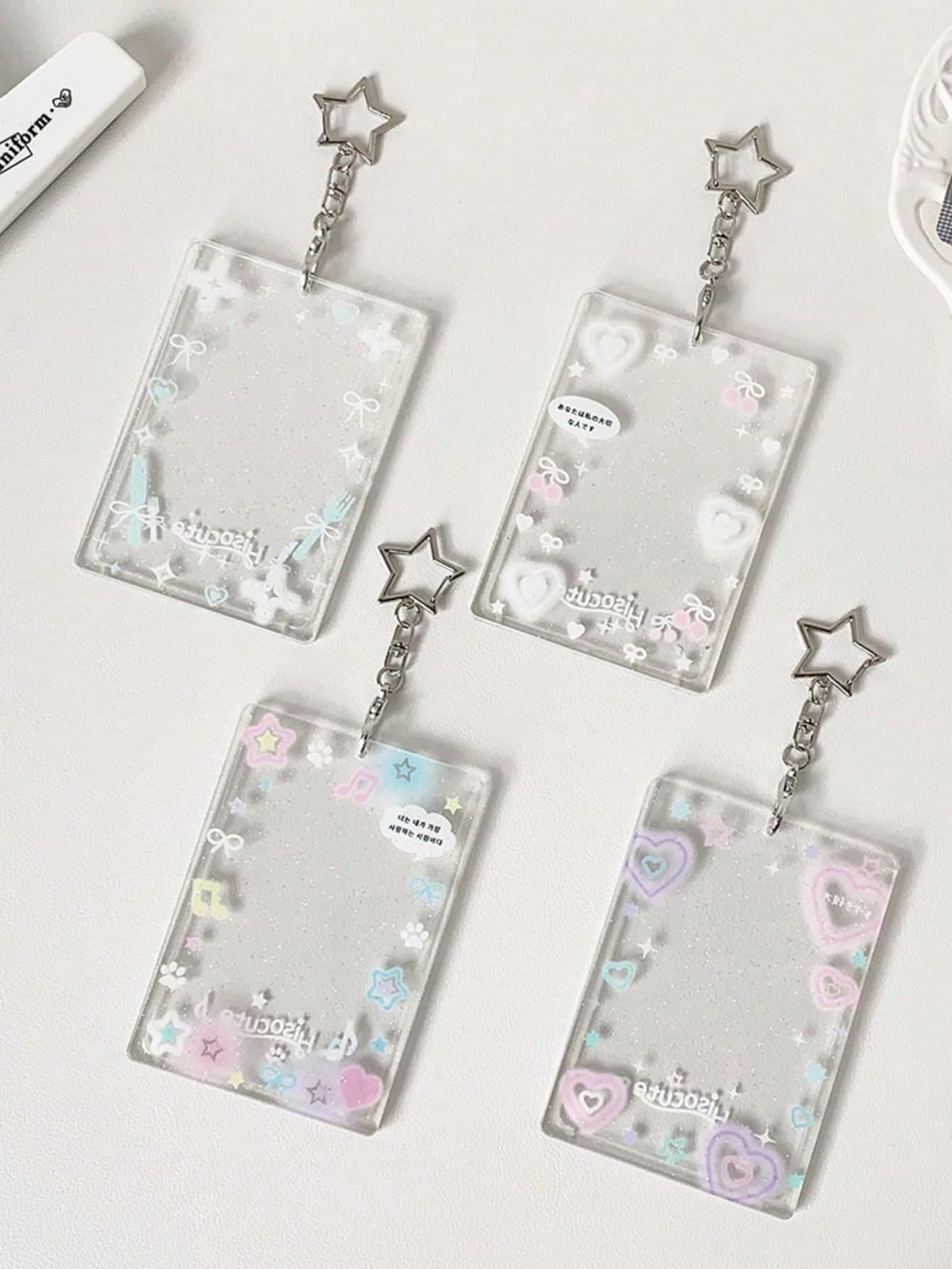 1 PC Colorful Love Transparent Card Holder Large Size Keychain Bag Pendant Meal Card Campus Card Photo Protective Cover
