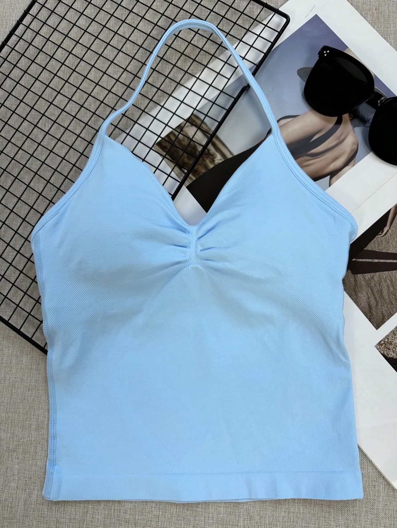 Women's Yoga Sports Bra Sleeveless Cropped Activewear Top, Elastic Fitness Workout Breathable Shirt Summer