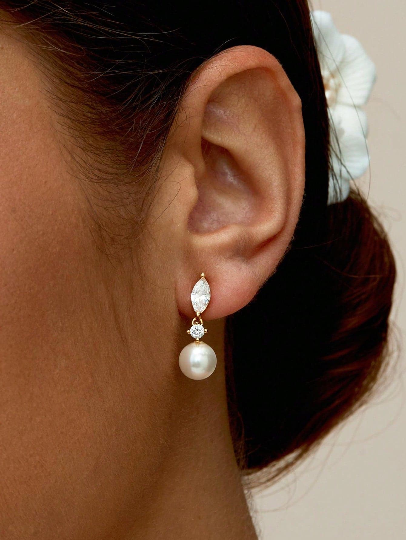 14k Gold Plated CZ Pearl Bridal Earrings, Low Allergy Gold Plated Earrings, Elegant Wedding Bride Pearl Jewelry For Women