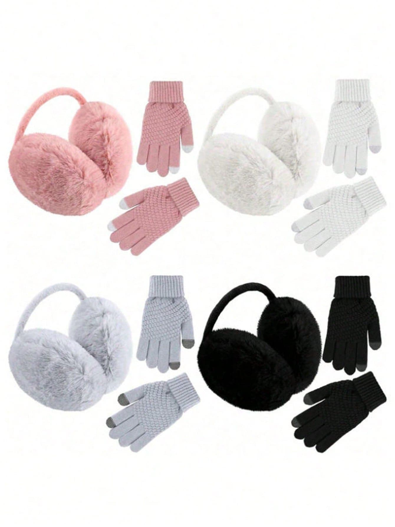 Two Pieces Winter Ear Muffs And Gloves Set, Foldable Women's Ear Muffs With Plush Faux Fur Headband, Suitable For Winter Use