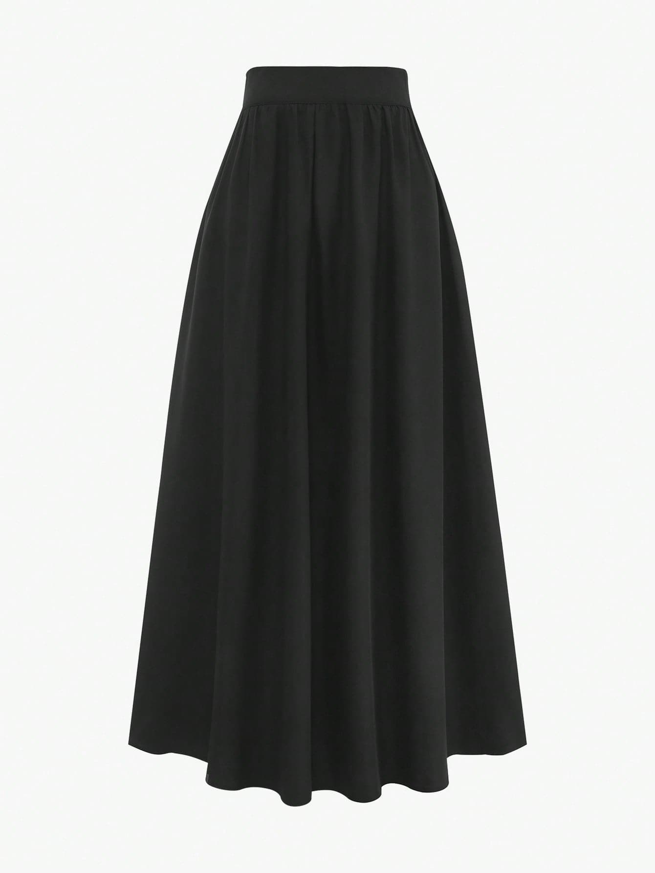 Elegant Women's French Style Black Long Flare Pleated Polyester Skirt, With Zipper Detail, Slightly Elastic Fabric, Fashionable Versatile For Dating And Commuting, Suitable For All Seasons, Holiday Versatile Outfit, Back To School, Spring, Autumn, Summer, All Season