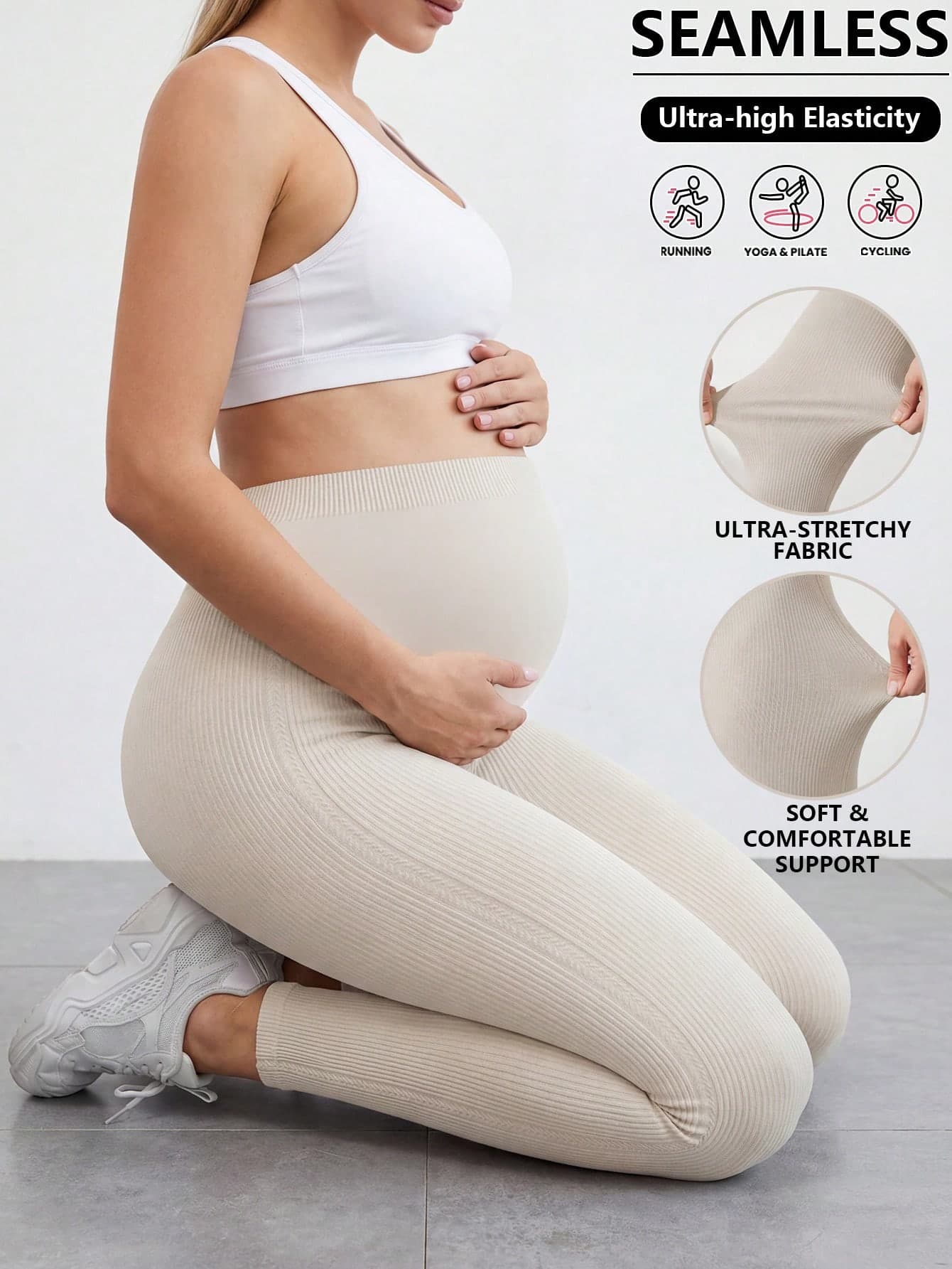 Maternity Solid Color Elastic Knit Fitted Flare Pants Summer