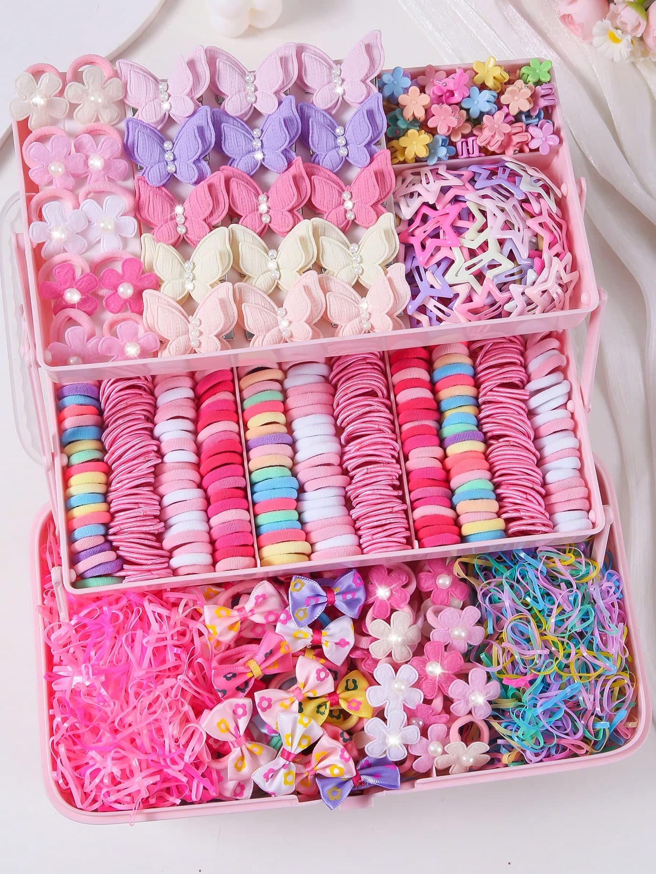 796pcs Girls Multicolor Pearl Flower Hair Scrunchies, Minimalist Side Bangs Clips, Sweet & Versatile Hair Accessories, Damage-Free Everyday & Back To School Use