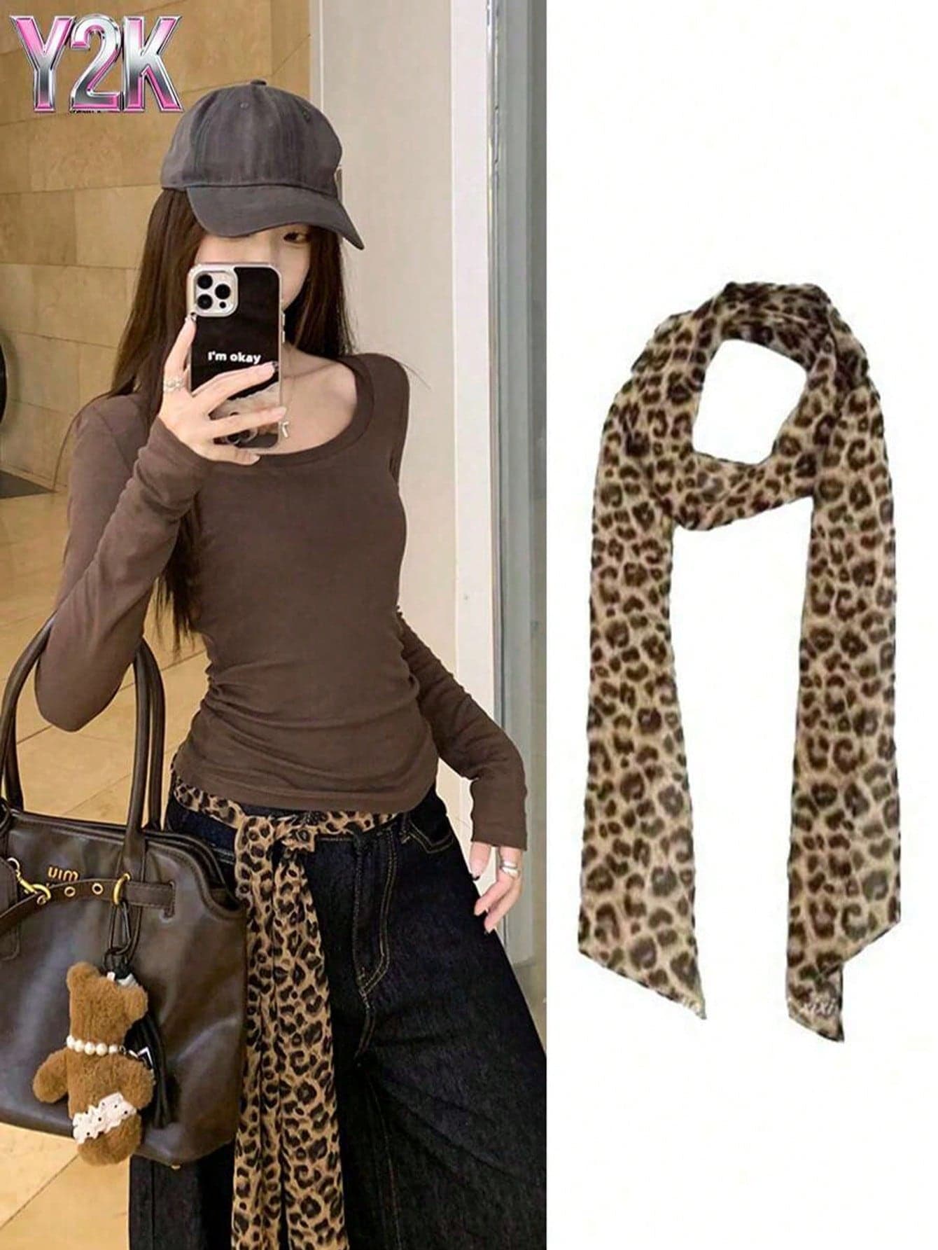 Livesso Y2K Leopard Print Silk Scarf, Narrow Long Belt, Women's Denim Accessories, Tie, Belt, Decorative Scarf For Party And Valentine's Day, Fashion Clothing Accessories