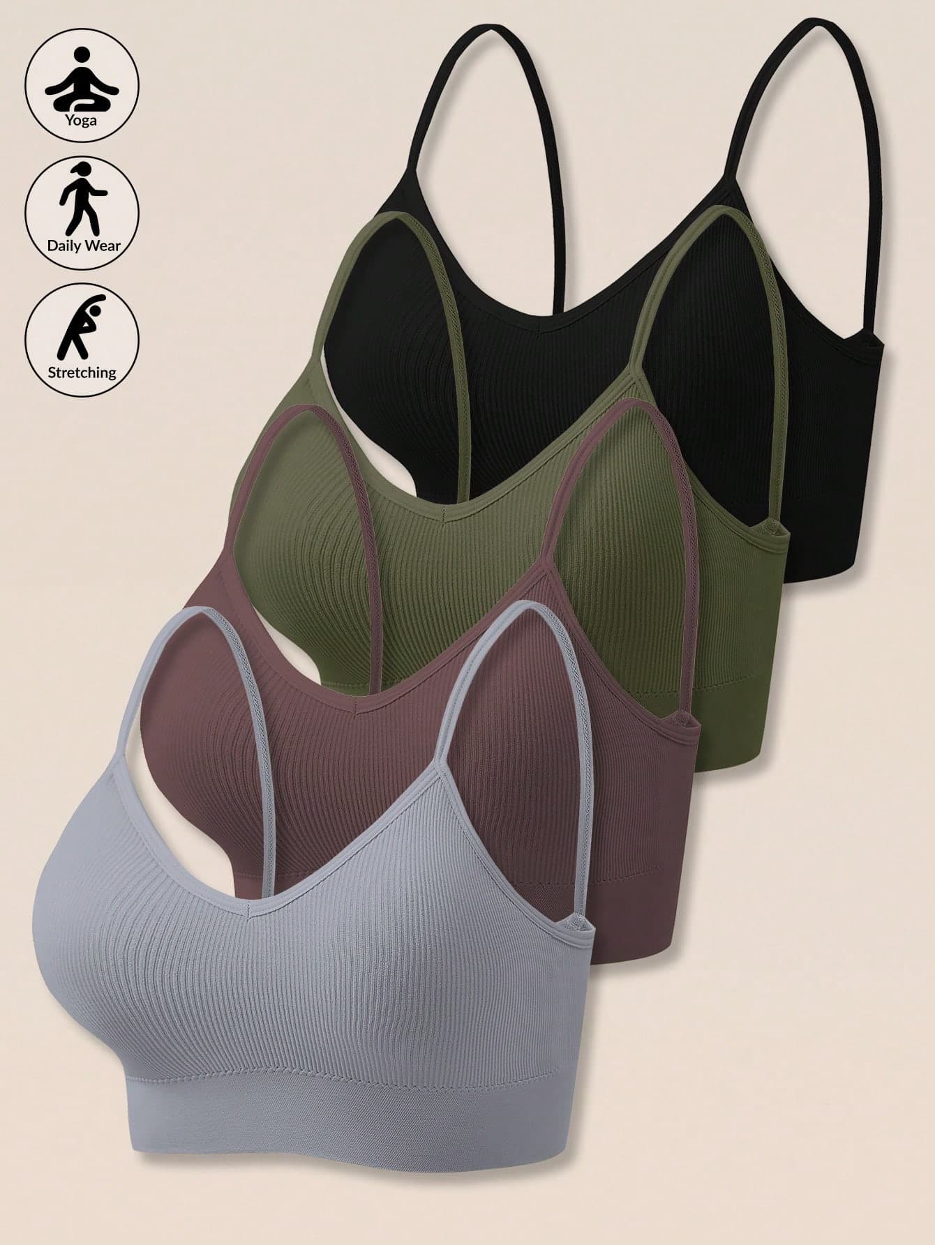 4pcs Women's Seamless Striped Camisole Racerback Bras, Sexy & Comfortable Padded Underwear