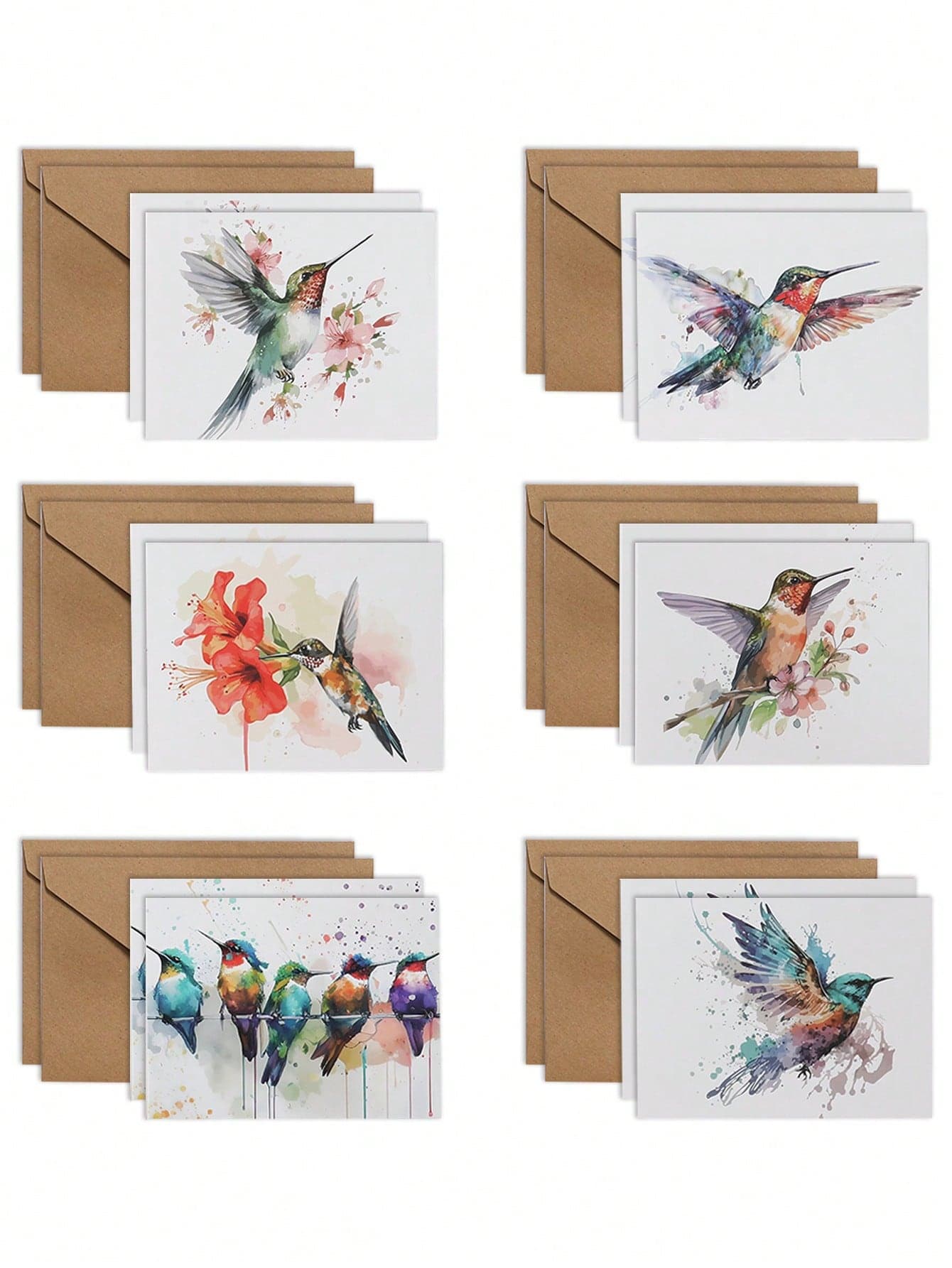 24pcs/12sets Hummingbird Themed Greeting Cards With Envelopes, 6 Different Designs, Suitable For Birthday Party, Holiday Celebration, Congratulations, Good Luck Cards For Birthday, Valentine's Day, Wedding, Anniversary, Graduation, Can Be Used As Thank You Cards, Greeting Cards, Sympathy Cards, Office Supplies, Holiday Accessories, Gift Tags, Birthday Cards, Birthday Gifts, Party Favors.