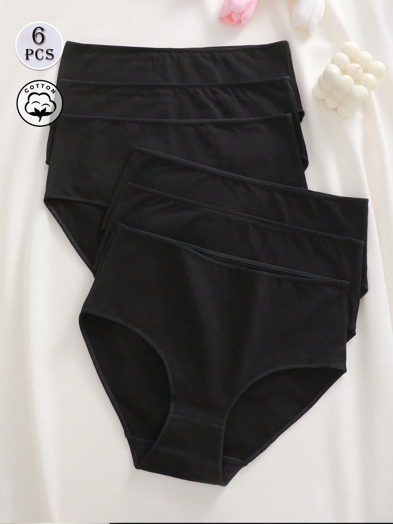 6pcs/Set Solid Color Cotton Basic Comfortable Breathable High Waist Women's Triangle Panties