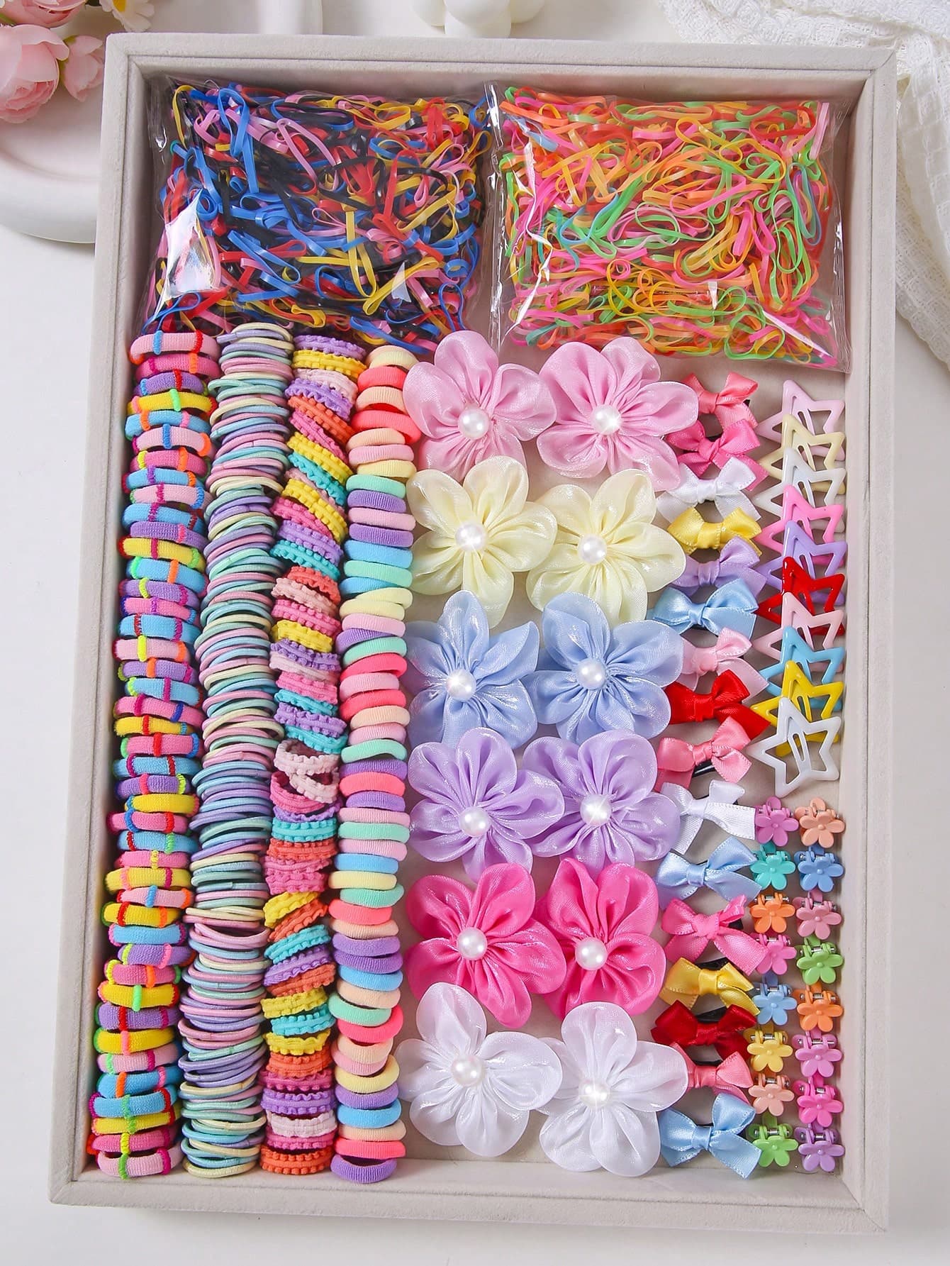 840pcs Multicolor Pearl Flower Hair Clips For Girls, Elastic Side Bangs Clips, Durable & Non-Damaging Hair Accessories, Versatile Barrettes For Daily Use And Back To School