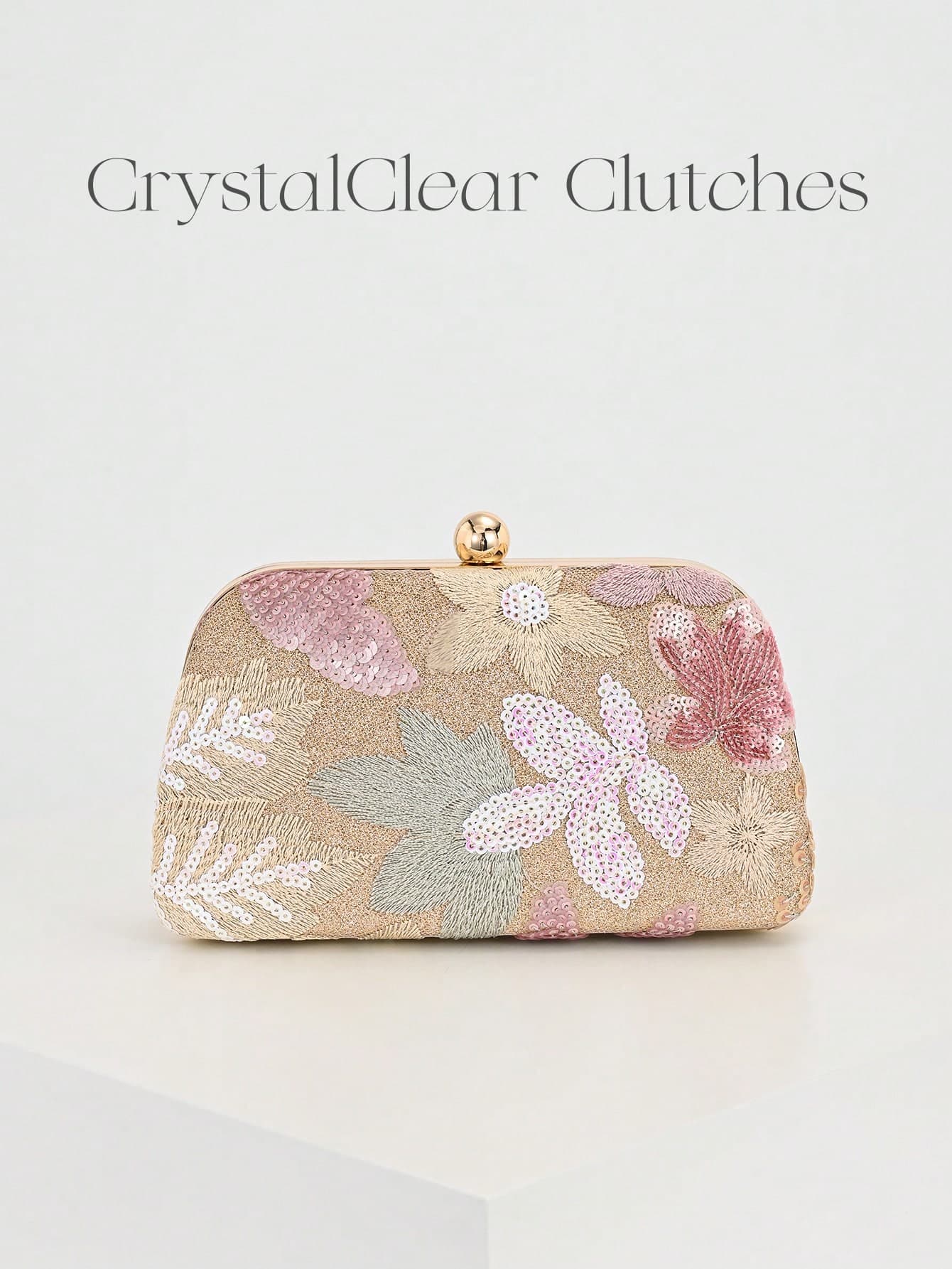 Sparkling Multi-Color Leaf & Floral Patchwork Crossbody Clutch Bag, Vintage Chain Strap Mini Square Box, Career Women, Randomly Patterned,Bride, Wedding Items