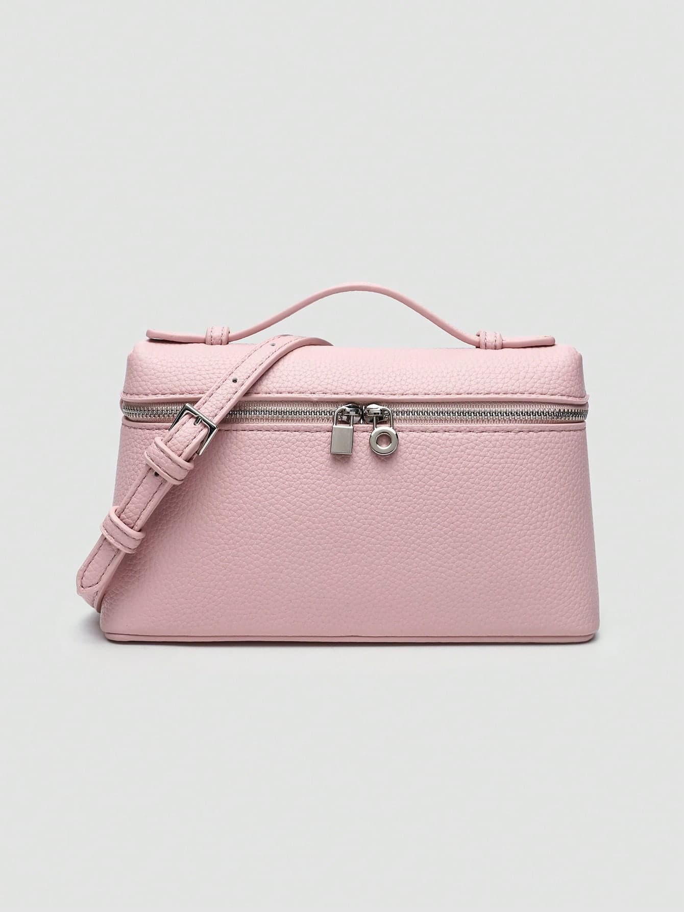 1pc Solid Color Litchi Grain PU Square Shoulder Bag, Small Handbag For Women, Suitable For Daily Fashion Matching, Outings, Shopping,  Pink