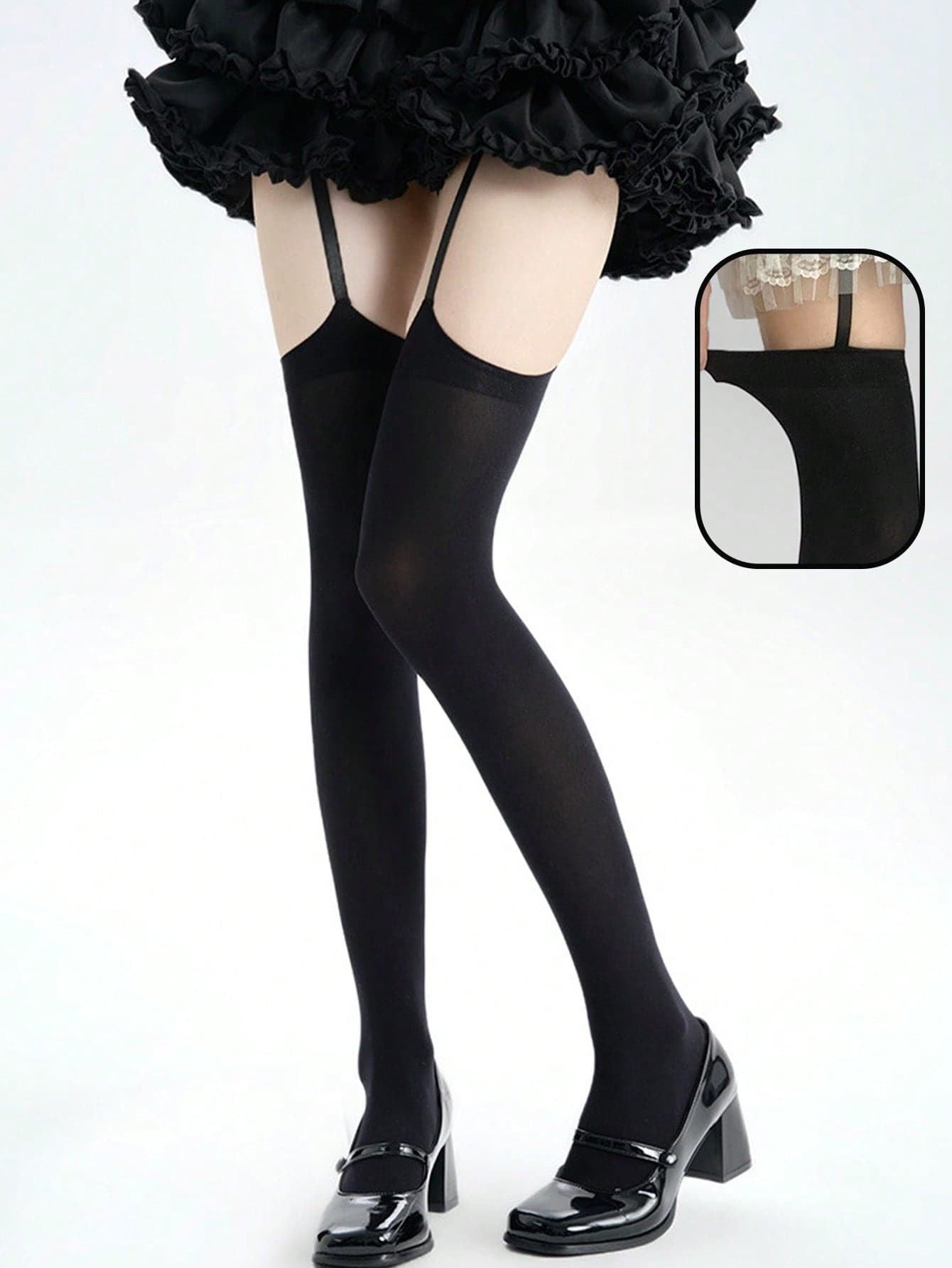 1pc Y2K Punk Style Suspender Socks, Sexy Dark Thigh High Stockings, Slim Fit