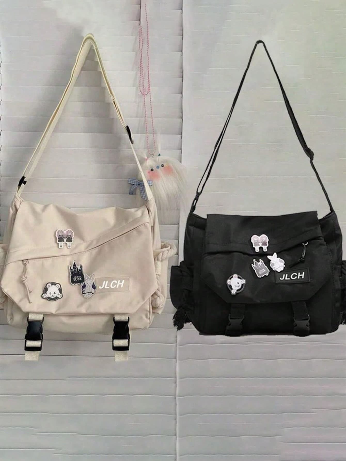 Street Style Shoulder Crossbody Bag, Vintage Utility Messenger Bag, Versatile Casual Shoulder Bag (With 4 Badges), Harajuku Style Work Bag