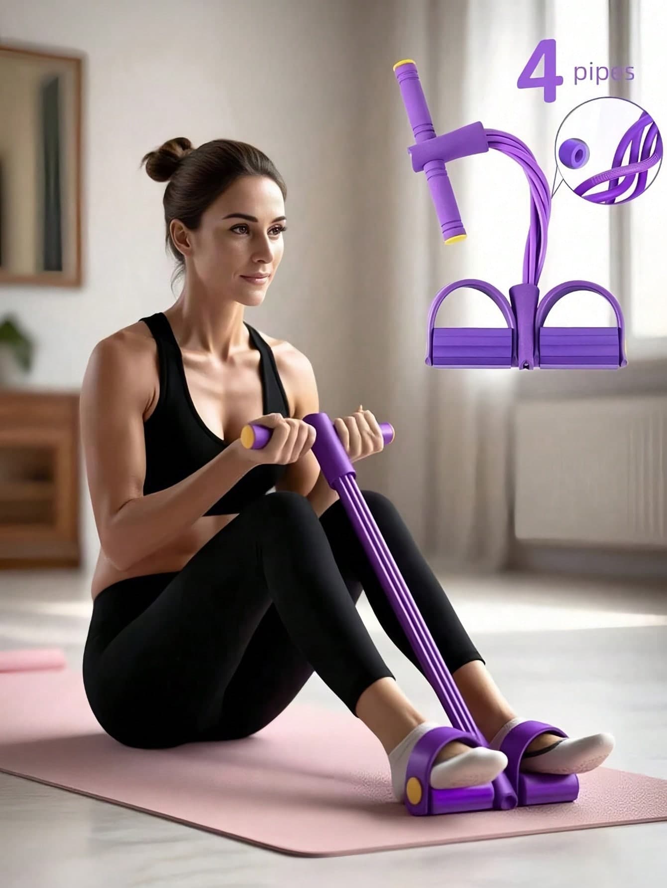 Yoga Pedal Puller Resistance Band With Handles Elastic Pull Rope Multi-Function Tension Rope Band Suitable For Home Exercise Yoga Enthusiasts For Multiple Body Parts For Abdomen Waist Arm Leg Stretching Slimming Training Yoga Accessories