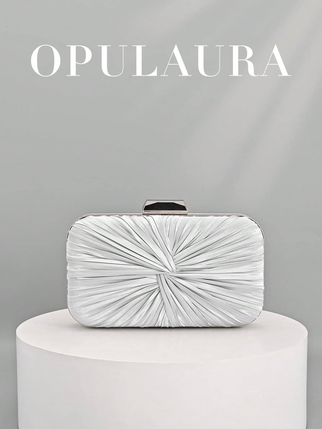 OpulAura 1pc Vintage Elegant Satin Clutch Bag, Pleated Twist Design Fashion Evening Dress Purse, Charming & Refined Formal Party Handbag, Luxury Box Style Small Bag, Suitable For Party/Wedding/Formal Occasion Dinner, With Chain Strap For Shoulder Or Crossbody Wear