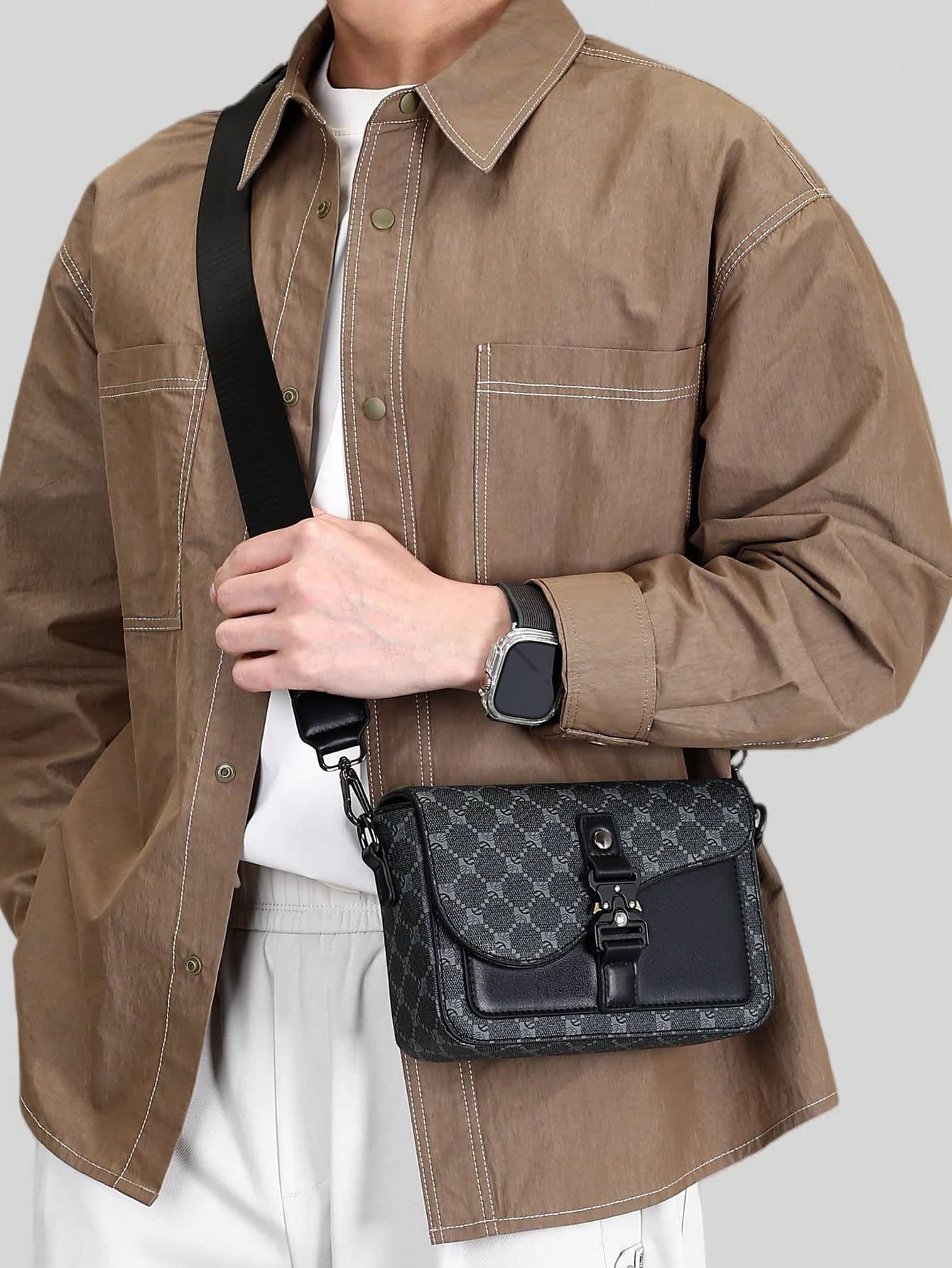 peach tree Men's Box Bag, Crossbody Bag, Shoulder Bag, Small Square Bag, Retro Floral Business PU Waterproof Wallet, Business Storage Bag Suitable For Business Trip, Toiletries, Tools Storage, Large Capacity, Keep Your Items Organized And Easy To Carry, Black Clutch, Briefcase, Office Supplies, Vintage Gift, Gift For Men, Husband, Father, Valentine's Day Gift, Father's Day Gift, Tote Bags For University, Pouch For Phones