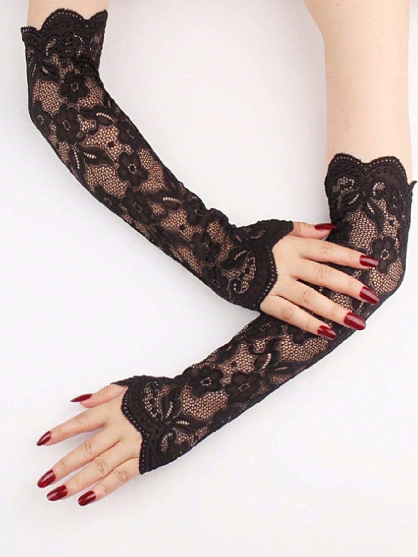 1 Pair Lace Fingerless Long Arm Sleeves, Breathable UV Protection, Stretchy Sexy Cover Tattoo Driving Arm Sleeves,Travel,Festival,Gloves,Party