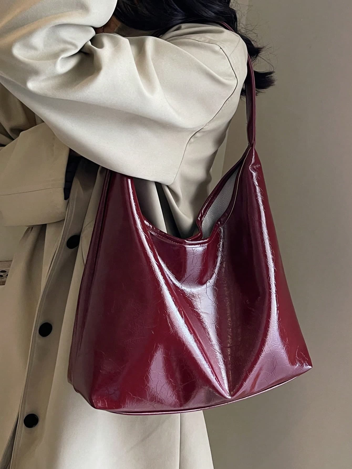 Vintage PU Leather Shoulder Bag/Crossbody Bag/Women's Casual Handbag, Suitable For Commuting To Work, Fashionable Burgundy Bag, Retro Style Women's Bag, Red Bag , Burgundy Bag