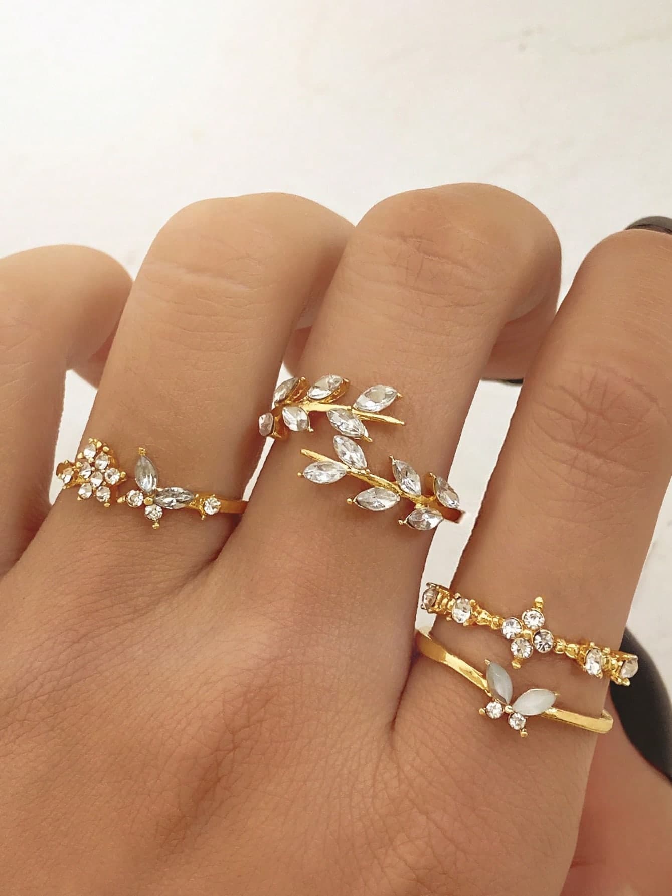 4pcs Butterfly & Wheat Tassel Diamond Open Ring, Suitable For Women's Daily And Holiday Wear, Best Gift For Valentine's Day, Mother's Day