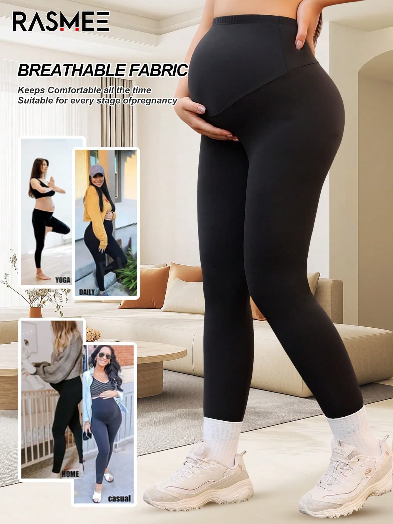 Seamless High Stretch Maternity Yoga Pants Women's Belly Support Breathable Soft Gym Leggings Sports Black