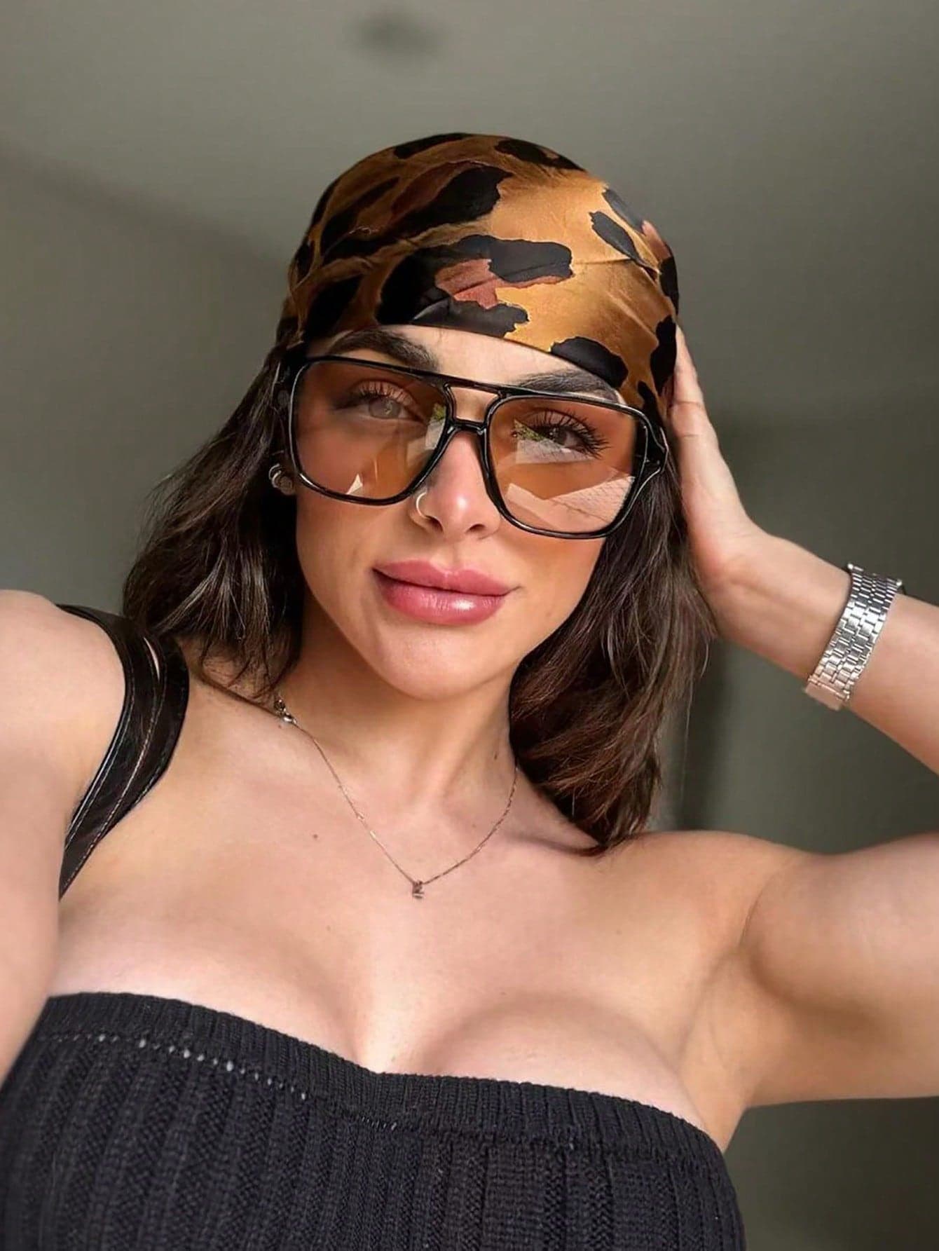Fashionable Brown Leopard Print Scarf, Women's Casual Sun Protection Headscarf