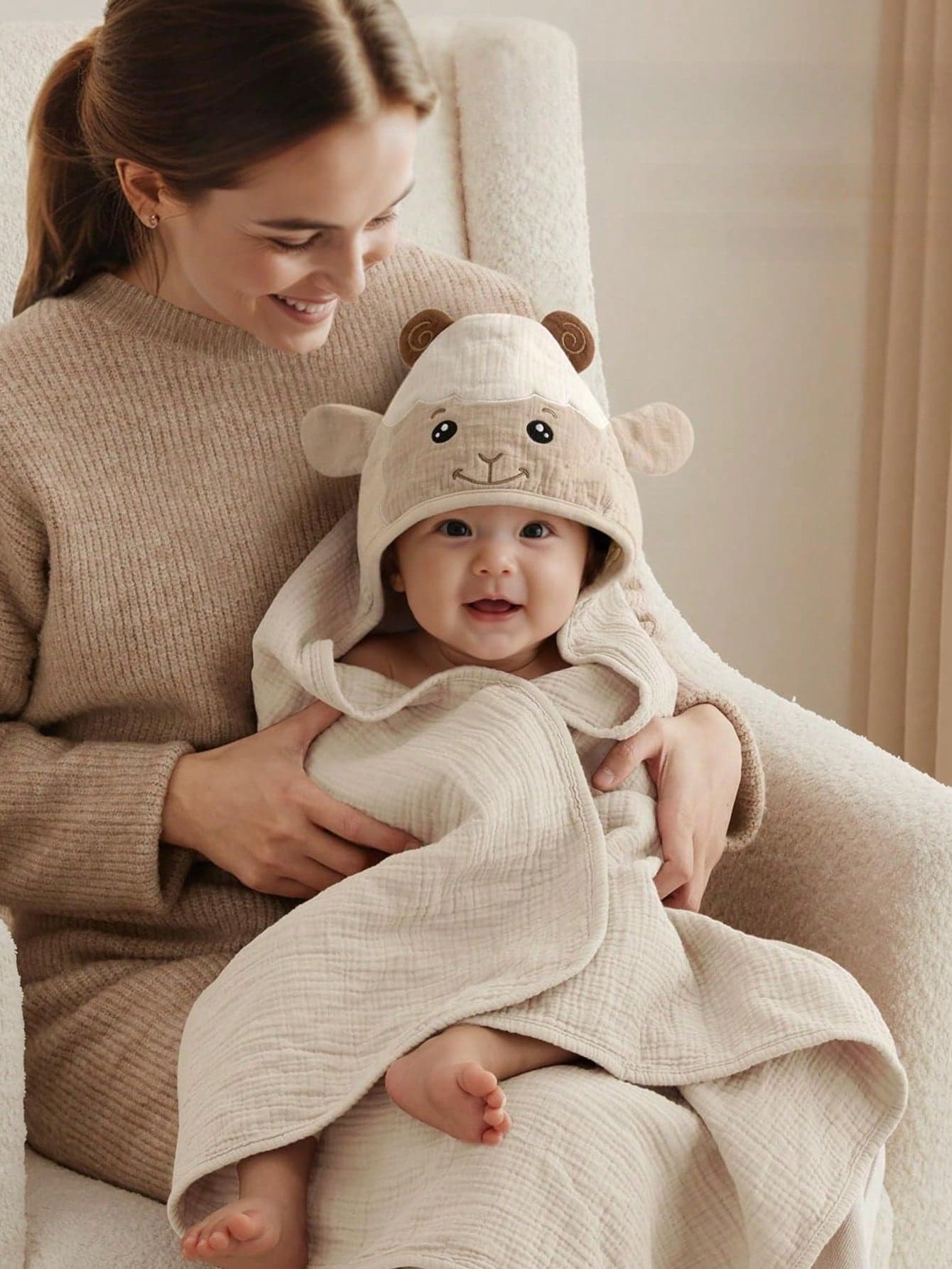 Muslin Baby Hooded Towel, Soft And Absorbent Bath Towel For Newborn, Infant, Toddler, Unisex, 32″X32″