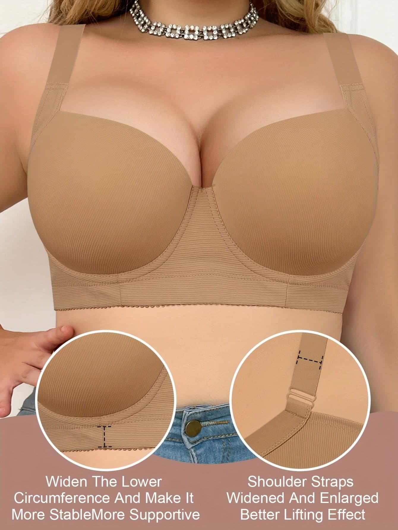 MIMILEMON Plus Size Women Underwear, Wireless Seamless Padded Bra, Minimalist & Breathable, Lift & Support