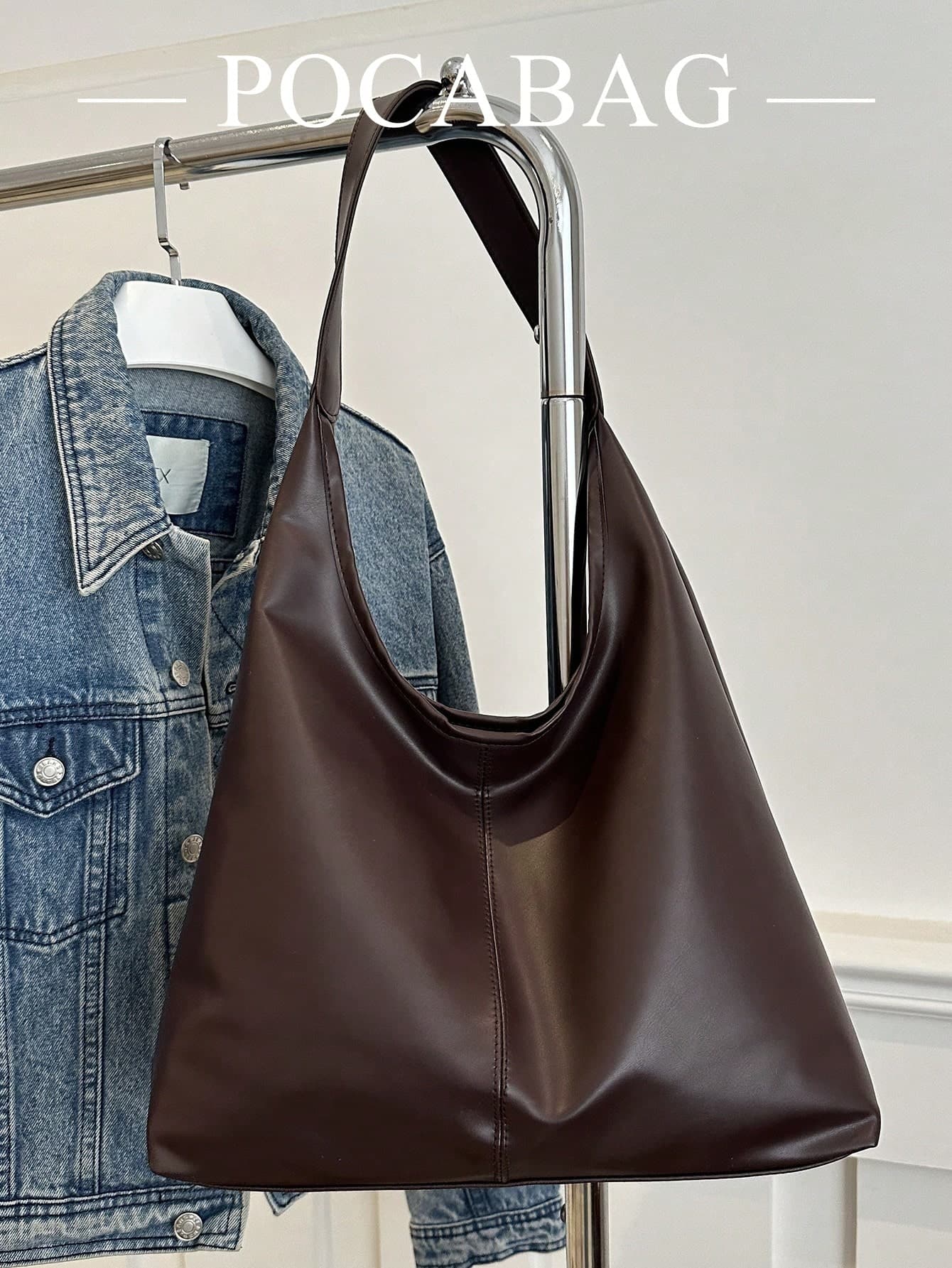2026 New Solid Color Fashion Commuter Tote Bag, Minimalist Niche Design , Large Capacity , PU Material