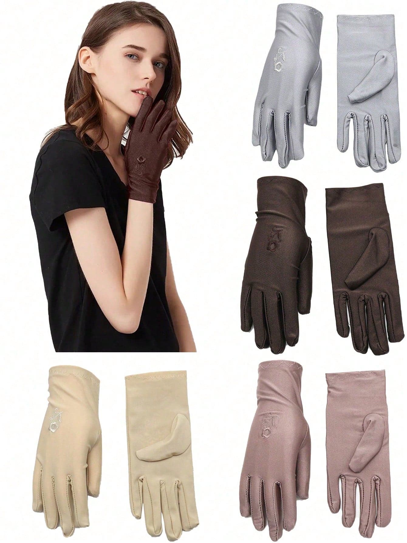 1 Pair Women's Thin Driving/Sports Sunscreen Gloves, Suitable For Spring/Summer/Autumn, Elastic Lace Decor, Fashionable For Outdoor Wear