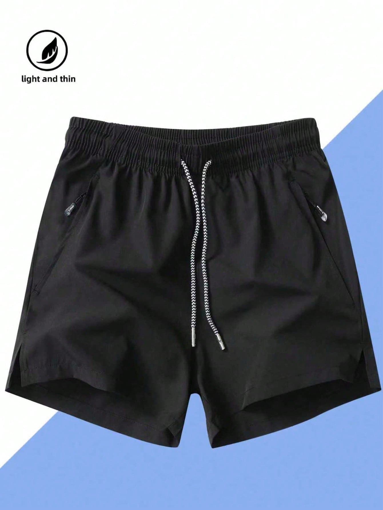 Men Drawstring Waist Zipper Pocket Shorts