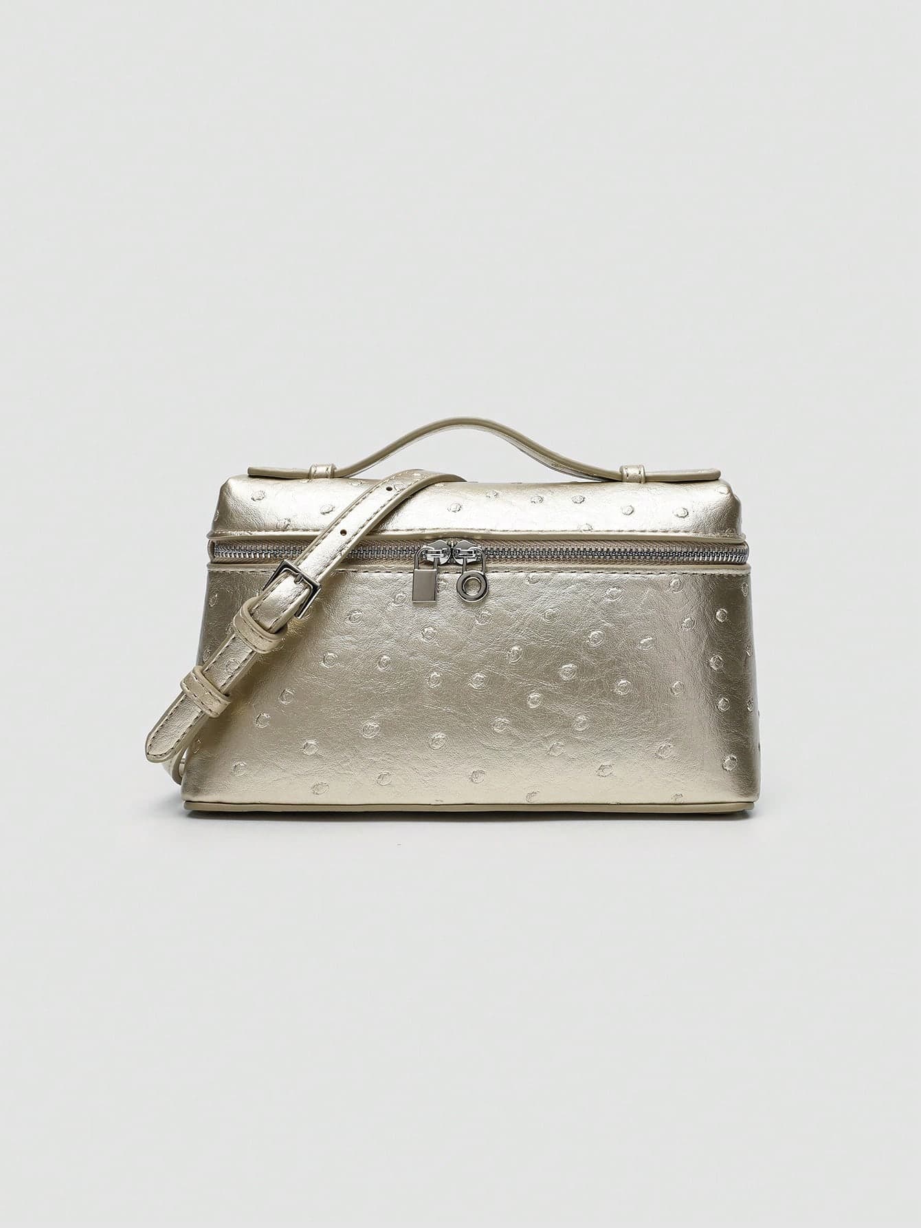 1pc Solid Color Ostrich Embossed PU Square Crossbody Bag, Suitable For Women's Daily Fashion Matching,
