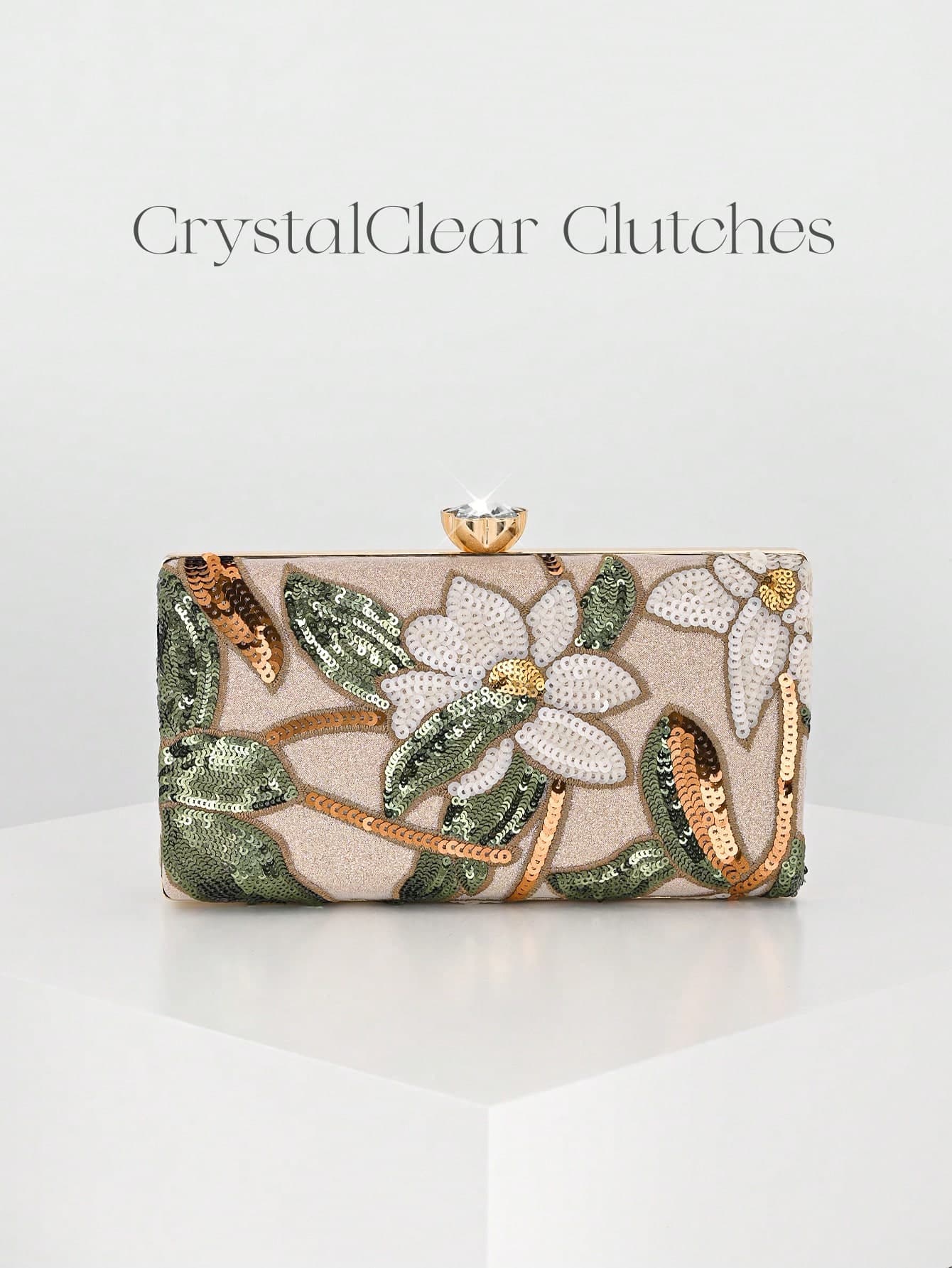 Sparkling Multi-Color Leaf & Floral Patchwork Crossbody Clutch Bag, Vintage Chain Strap Mini Square Box, Career Women, Randomly Patterned,Bride, Wedding Items
