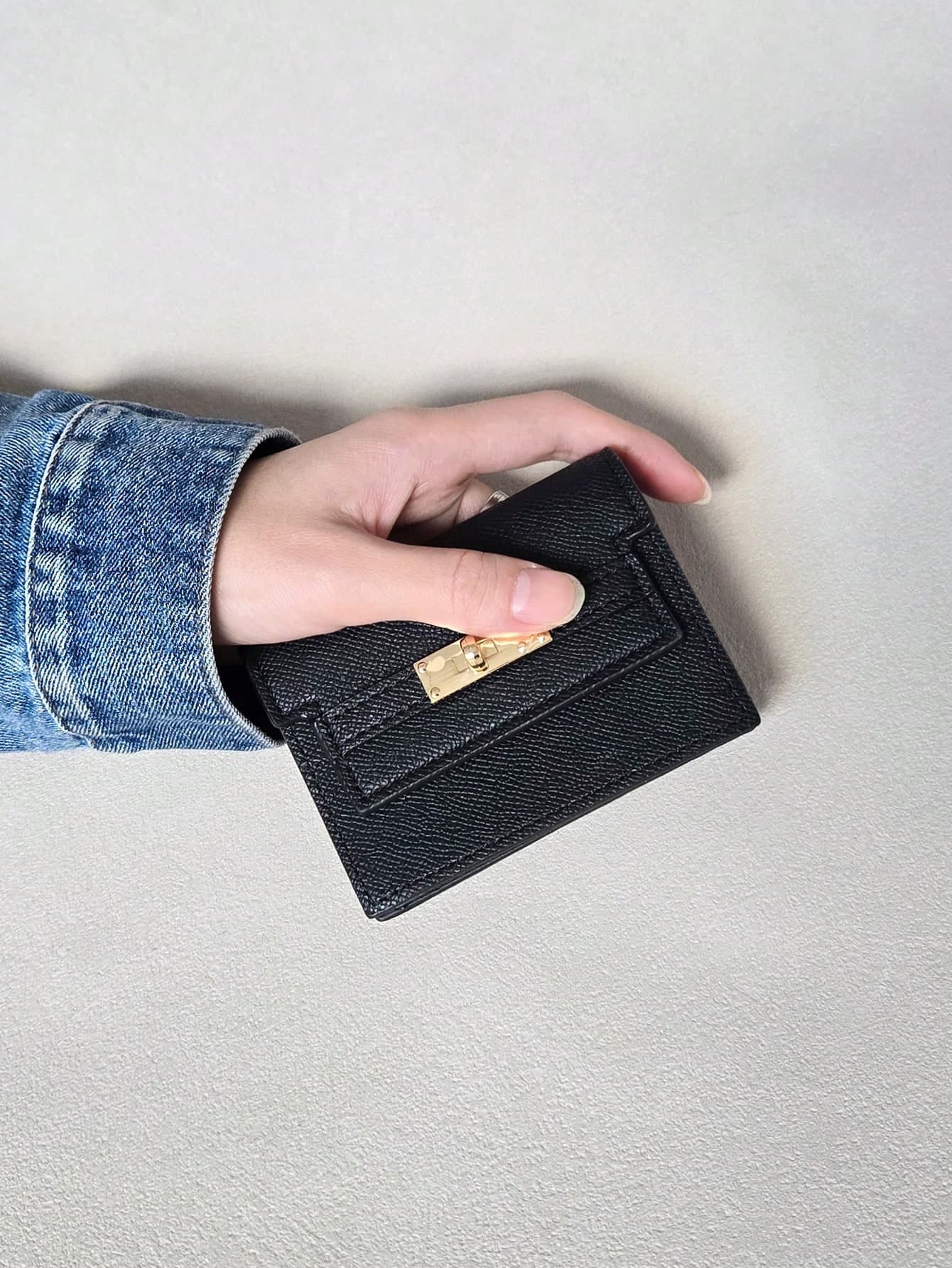 Chic 11-Card Slots Black PU Leather Luxury Card Holder With Gold Snap Closure For Women Wallet Mini Wallet Purse Wallet Small Wallet Card Wallet Mothers Day Gift Cruise Essential Cute Stuff Money Clip