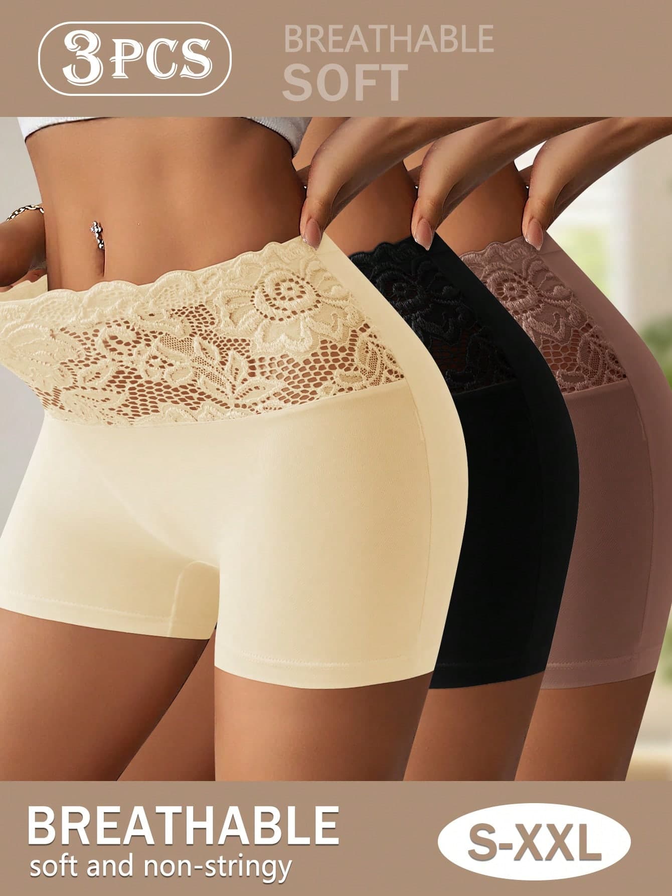 QUASTI 3pcs Women's Lace Print Hipster Briefs, Comfortable & Skin-Friendly, Curve-Hugging, Anti-Chafing, Great Gift Choice