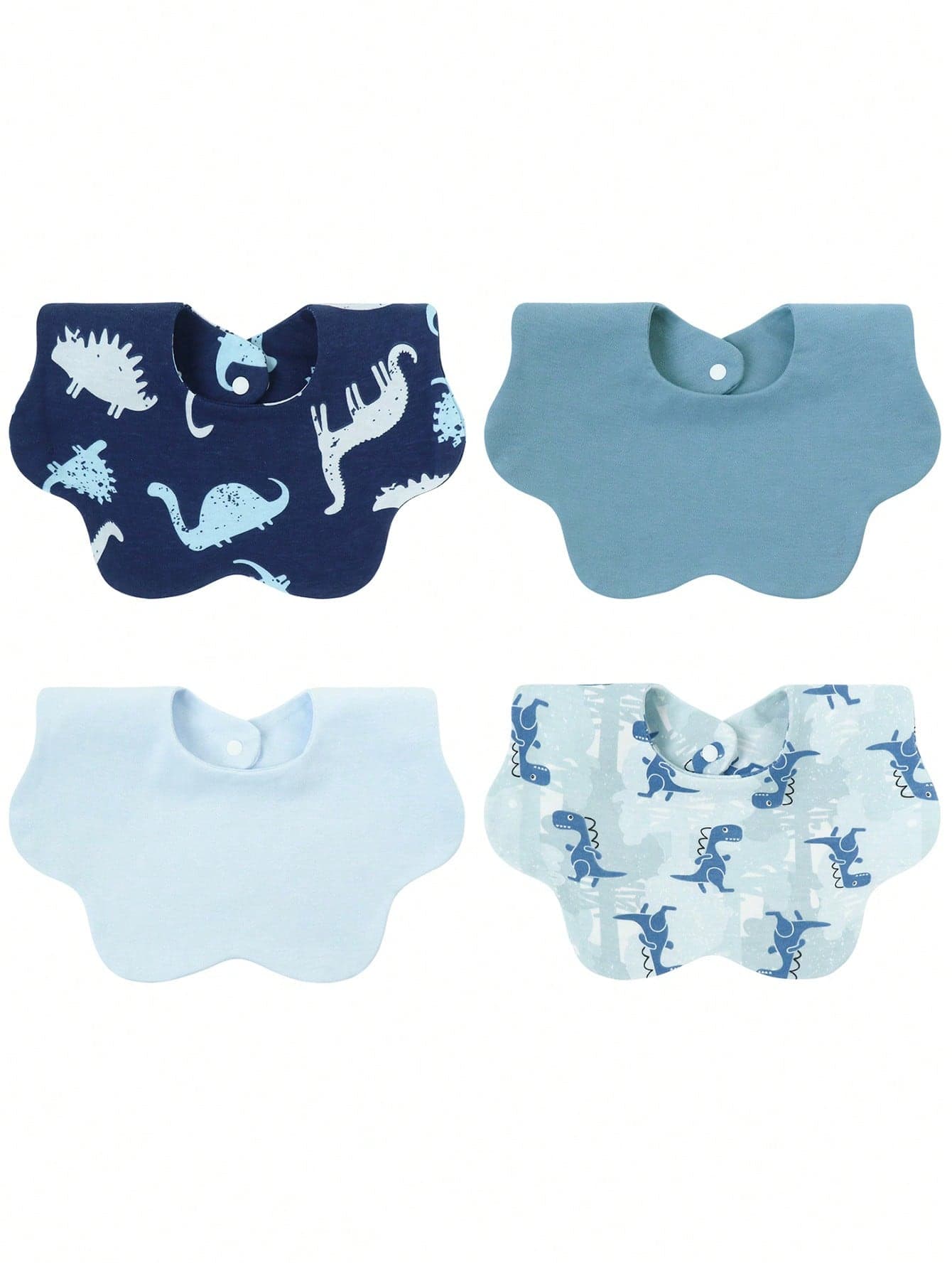4pcs Dinosaur Pattern Baby Bibs, Absorbent Double Layer Cartoon Infant Drool Bibs, Floral Snap Closure Soft Fabric Newborn Burp Cloths