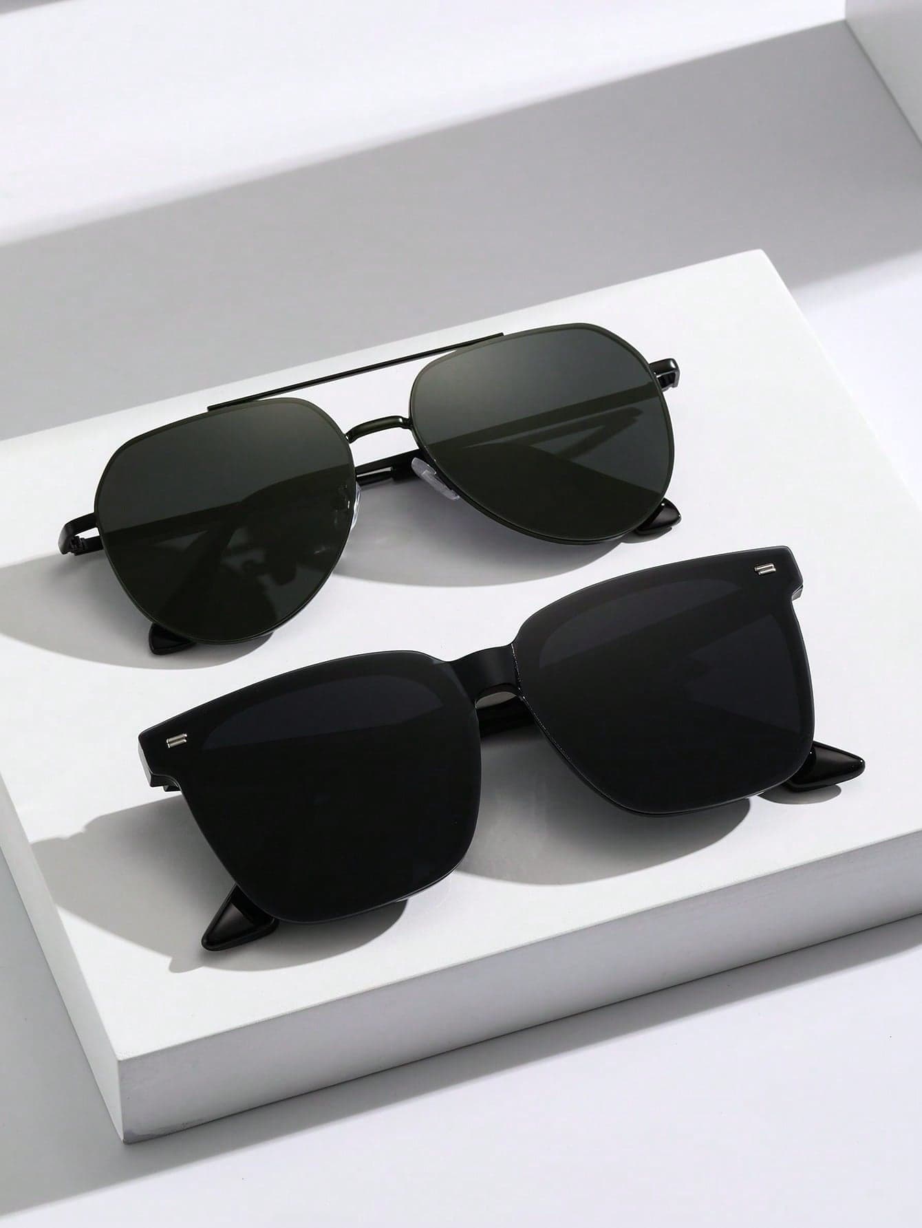 2pcs Men's Black Square Frame Fashion Glasses, Suitable For Vacation, Driving, Street Photography, Beach Party And Other Occasions