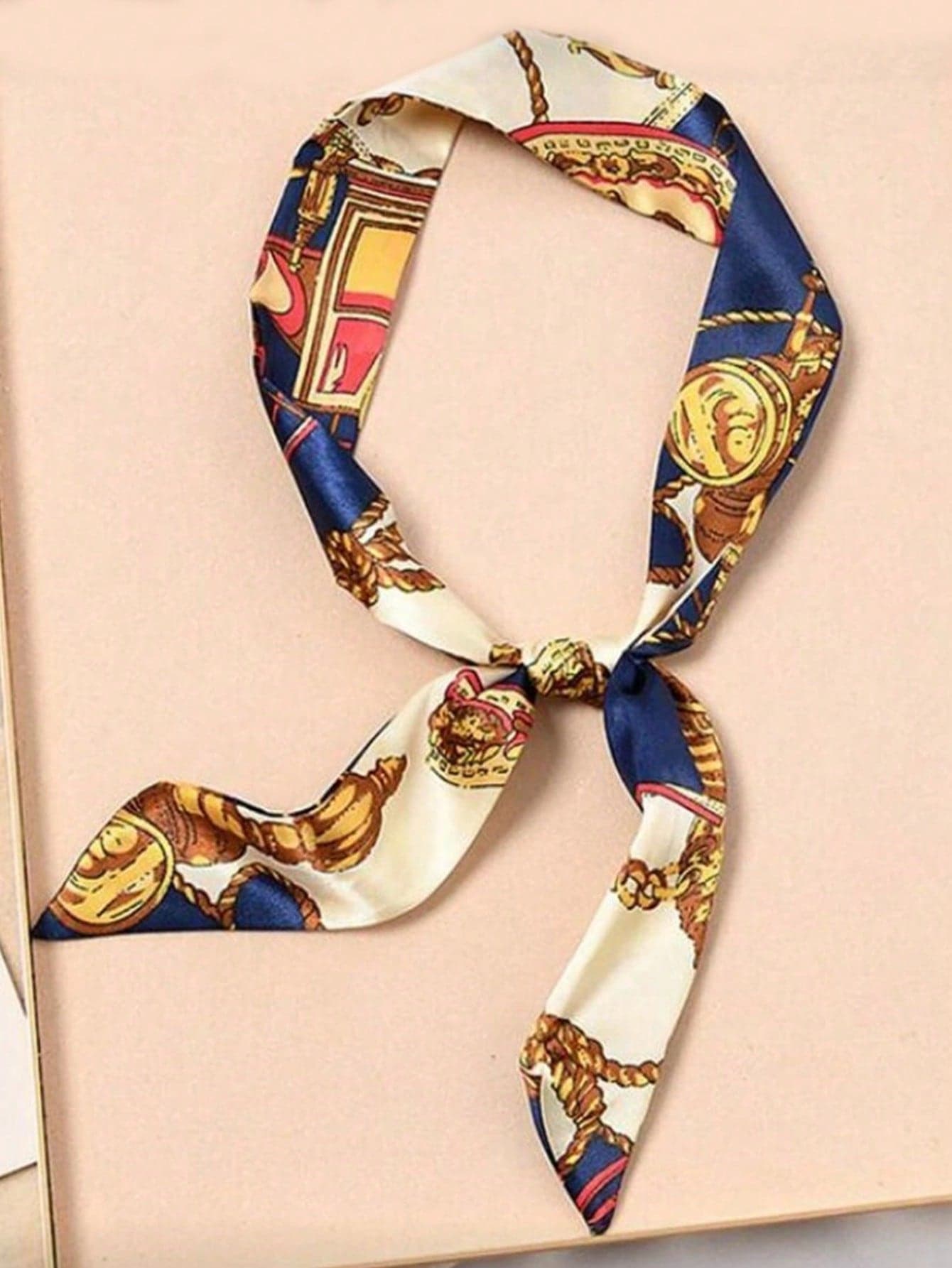 1pc Fashion Scarf Ribbon Handle Wrap For Handbag, Decorative Narrow Printed Faux Silk Strap