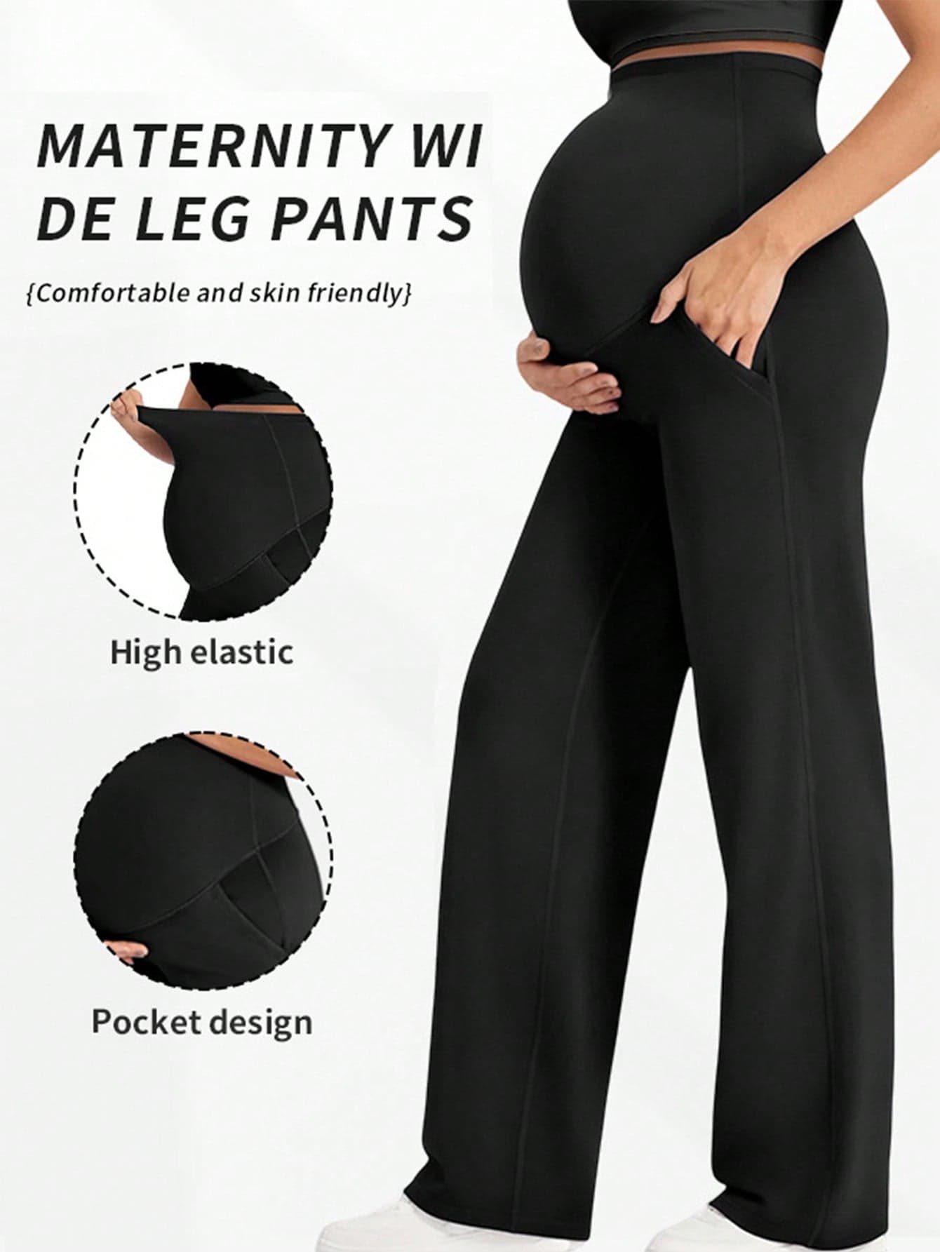 1-PC Women's Maternity Pants, Are In A Simple And Pure Black Color. They Adopt An Elastic Waistband Design That Won't Oppress The Abdomen Sports