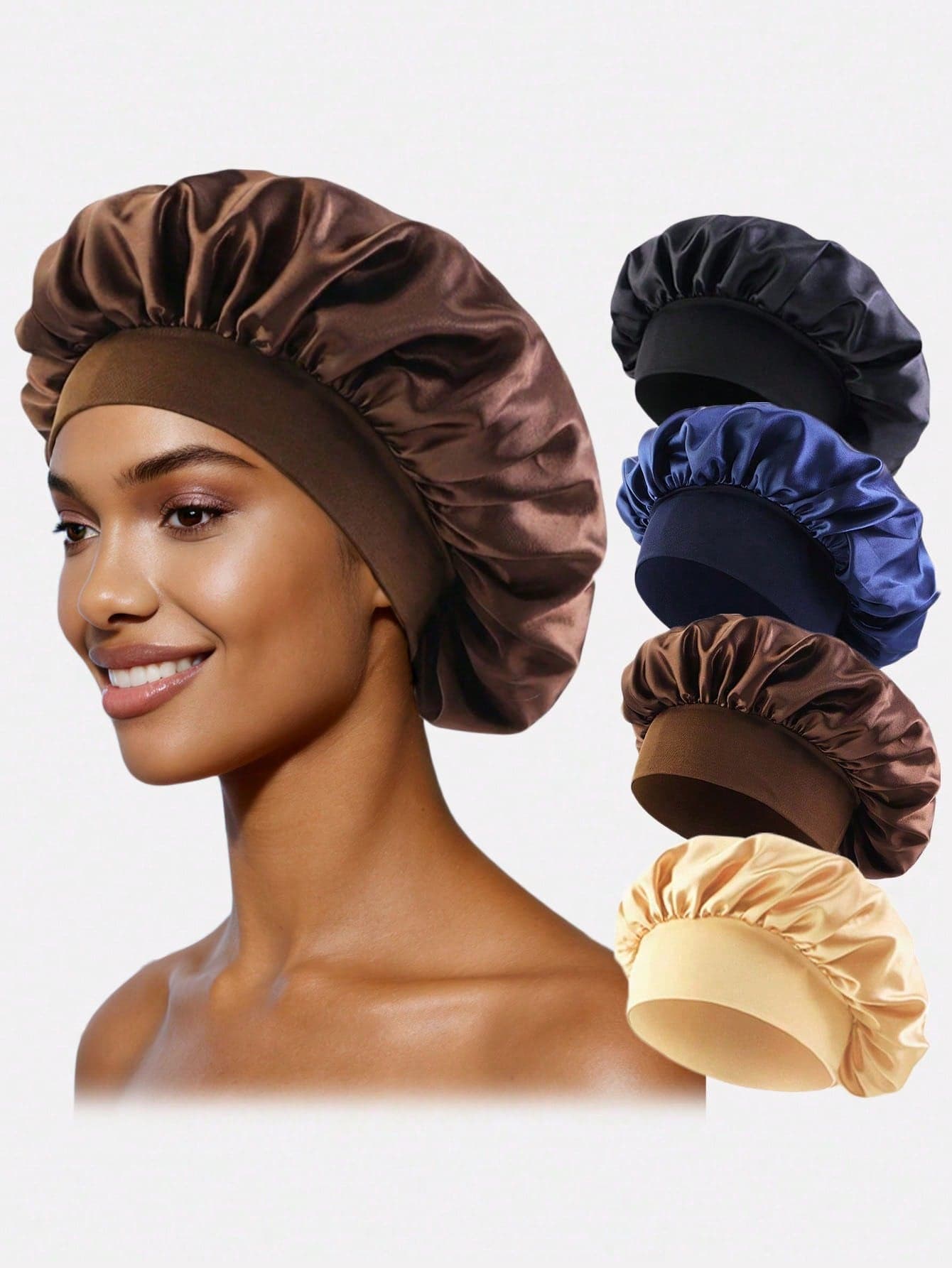 4pcs Women's Multi-Color Satin Wide-Brim Sleep Cap/Hair Turban, Suitable For Daily Use Hair Sleep Cap,Summer,Beach,Hat,Holiday,Travel