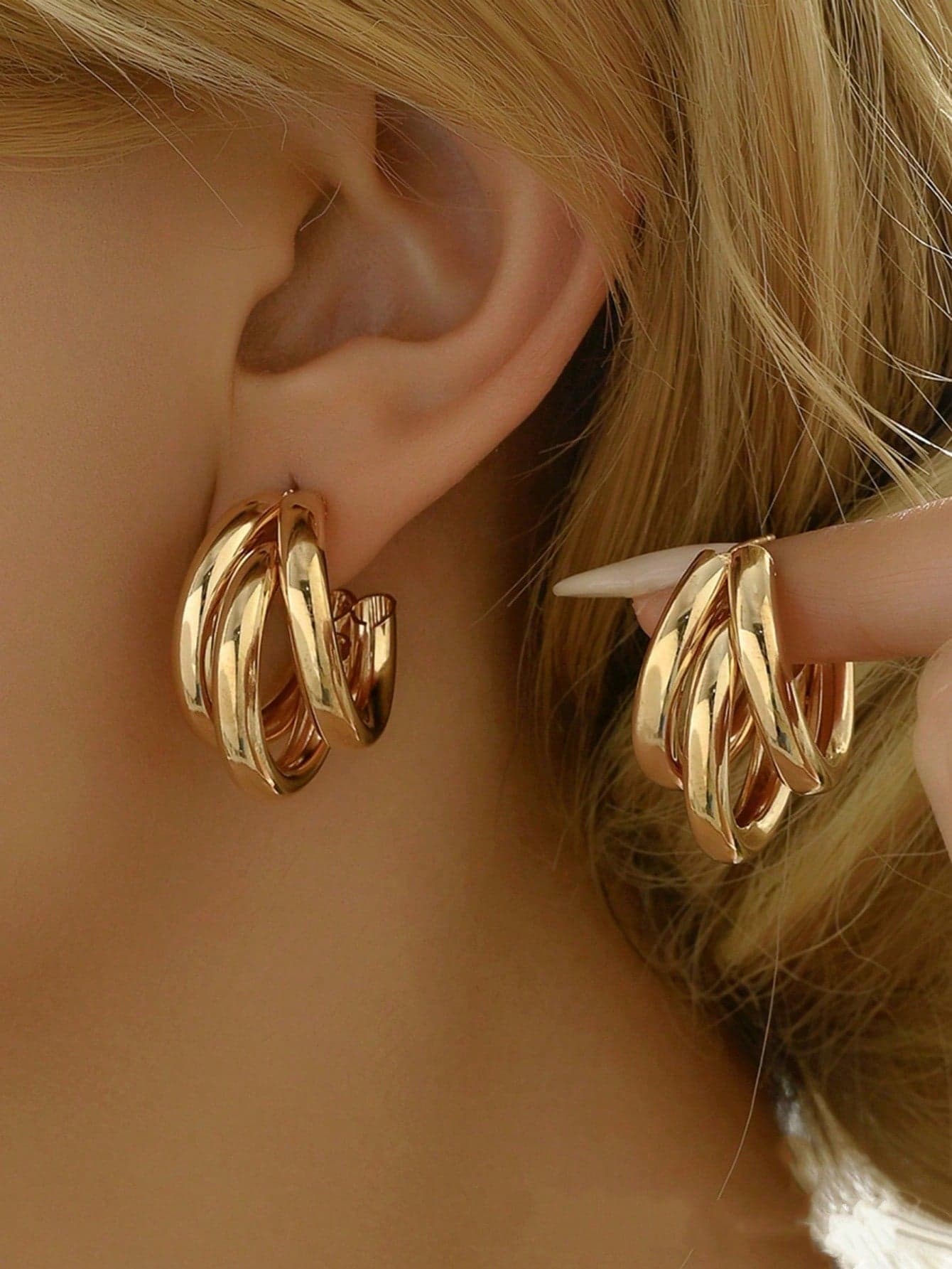 1 Pair Minimalist Overlapping Triple Hoop Earrings For Women, Vintage Elegant Personalized, Suitable For Weddings, Galas, Music Festivals, Holidays, Daily Wear