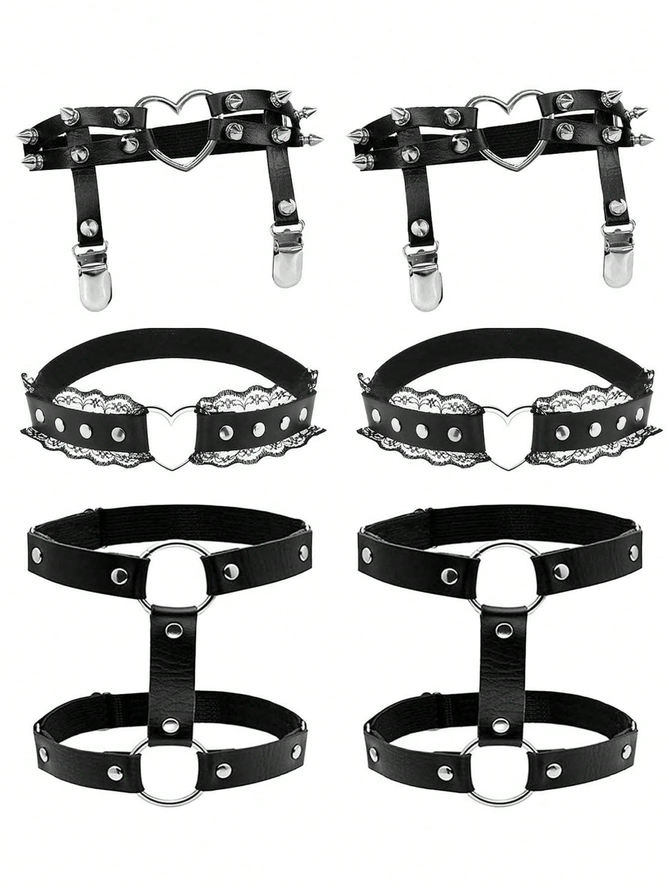 Punk Goth Style Leather Thigh Garter Leg Chain, Black PU Leather Thigh Hanging Rope, Club Halloween Chain Decor, Adjustable Elastic Leg Strap For Women
