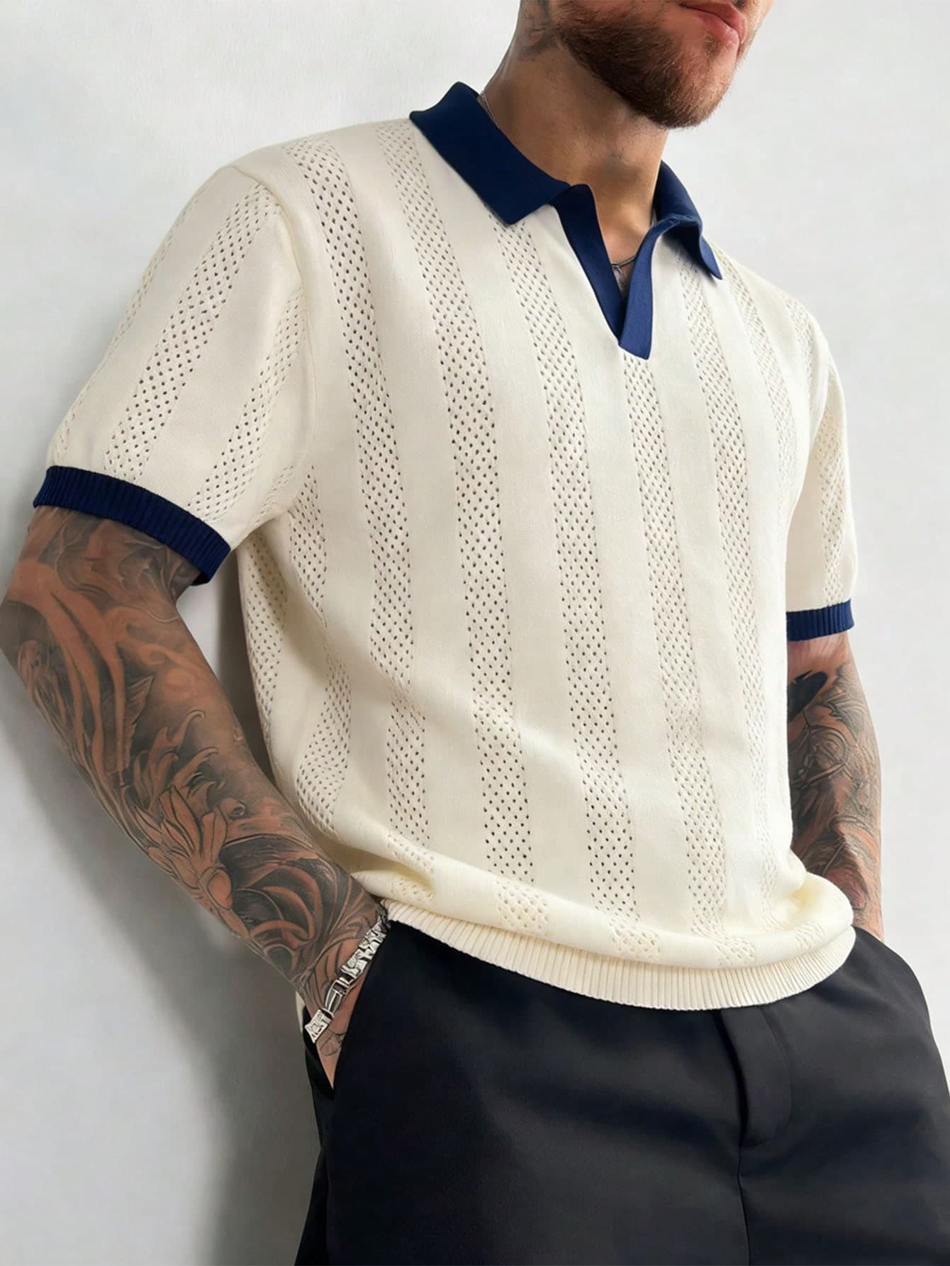 Men's Short Sleeve Knitted Polo Shirt, Old Money Style, Slim Fit, Minimalist, Casual, Commute, Vacation Sweater, Spring/Autumn