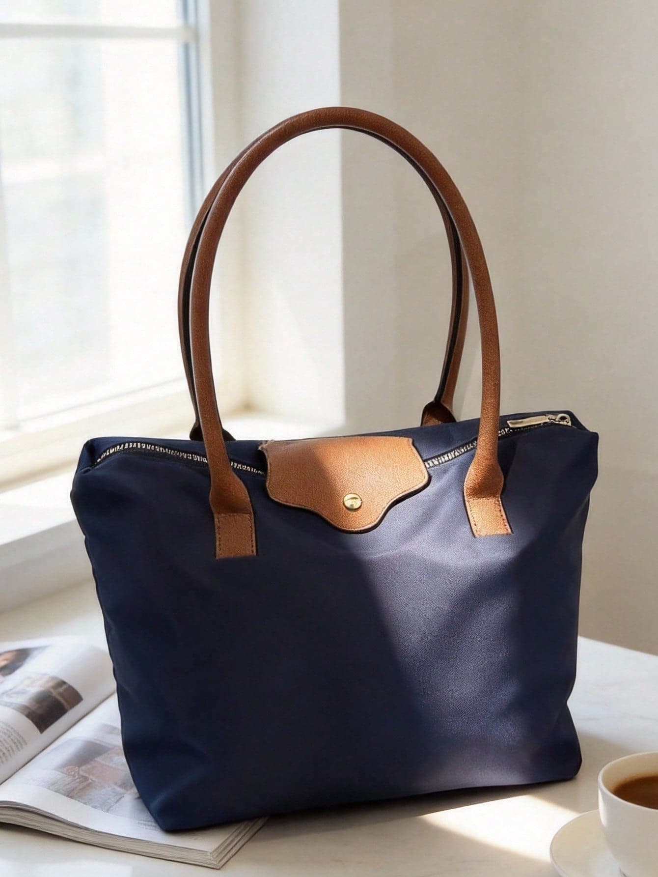 1pc Minimalist Versatile Casual Solid Color Large Zipper Big Capacity Shoulder Tote Bag For Women, Suitable For Shopping, Vacation, Work, Commuting. Women's Fashion Shoulder Handbag With Top Handle And Zipper Closure, Waterproof Shoulder Bag, Dumpling Bag, Underarm Bag, Nylon Bag, Foldable Student Bag, Suitable For Travel, School And Office., Canvas Bag