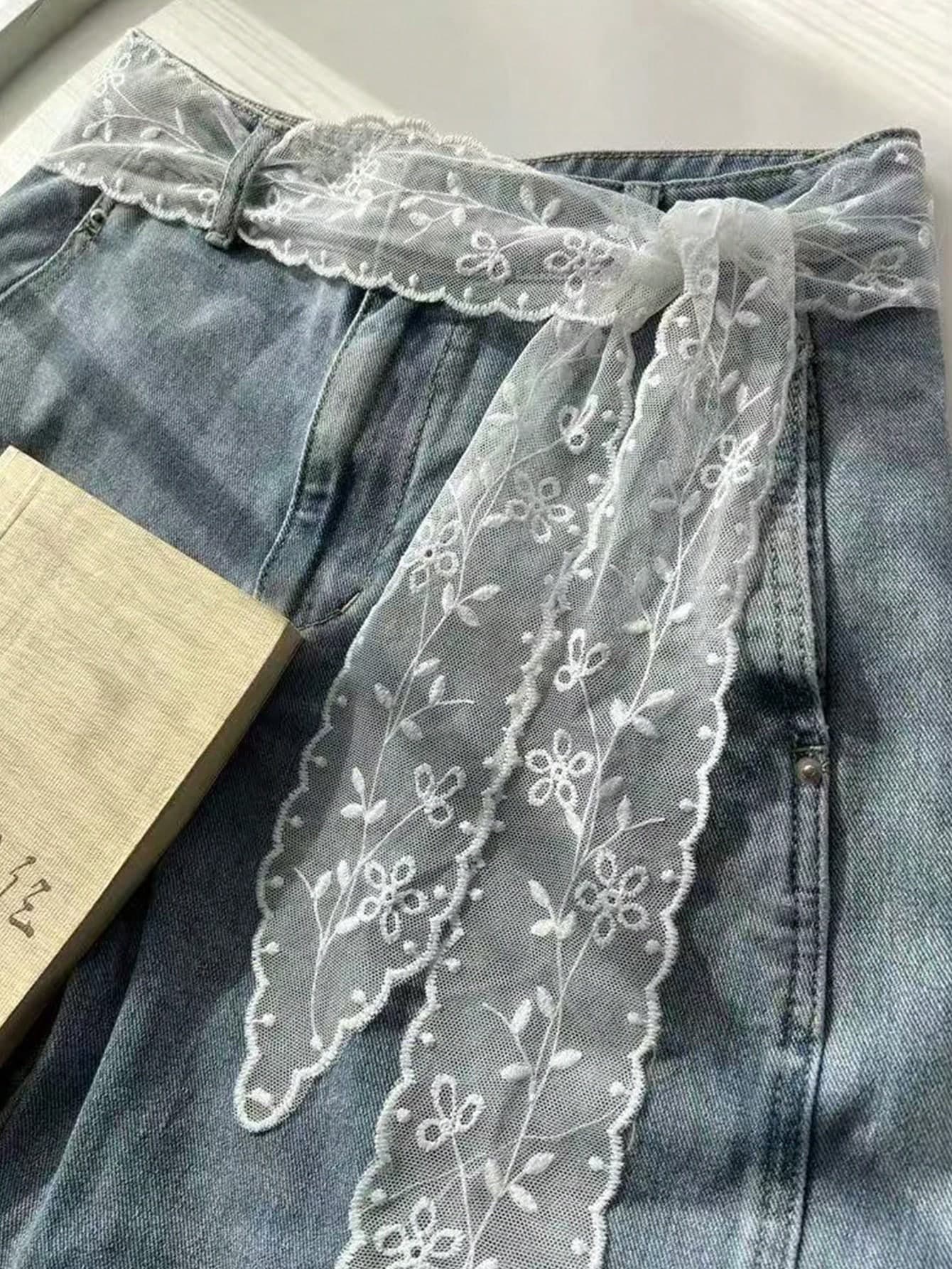 DAZY 1pc/Multi-Style Women Lace Belt, Versatile Denim Accessory, Can Be Used As Scarf Or Waistband, Fashion Long Scarf Waist Belt, Floral Lace Trim Scarf, Lace Headband Neck Scarf Hairband, Lightweight Embroidered Lace Scarf, Elegant Lace Waist Decor, Women Accessories