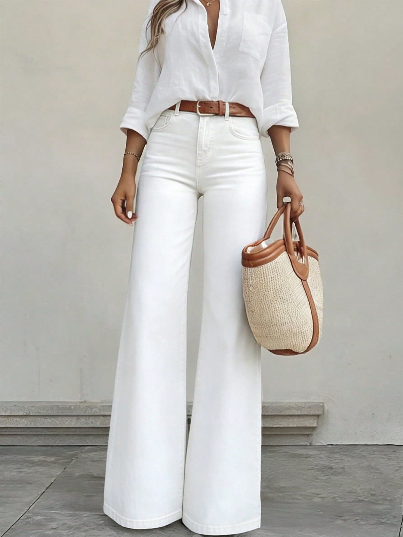Women's Casual Straight-Leg Jeans, Versatile And Comfortable For Daily Wear Spring White