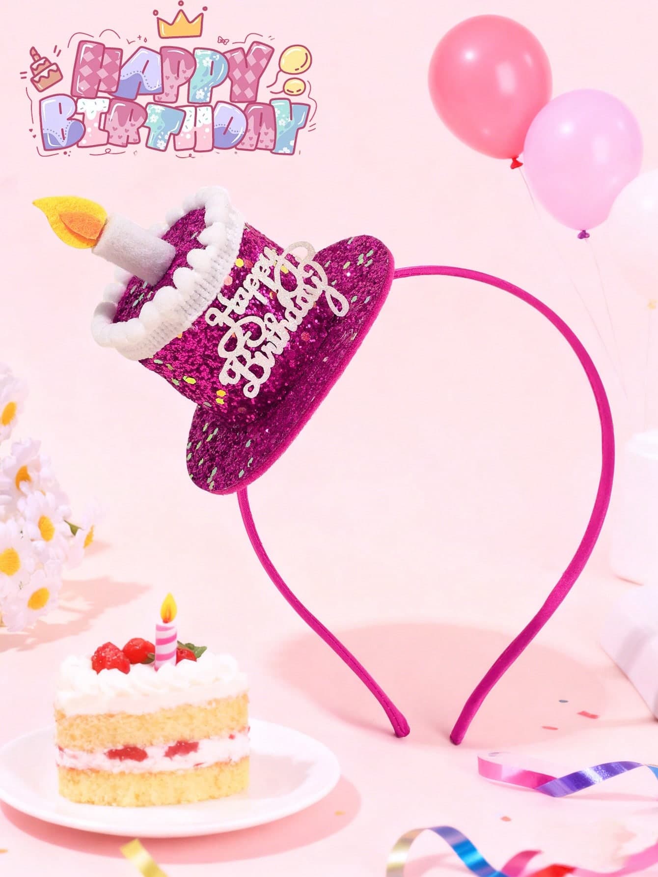 1Pc Birthday Party Sparkling Hat Headband,Fashion Mini Top Hat Headdress,Sweet Birthday Cake Hair Band,Gift For Girl Birthday Party,Hair Accessory