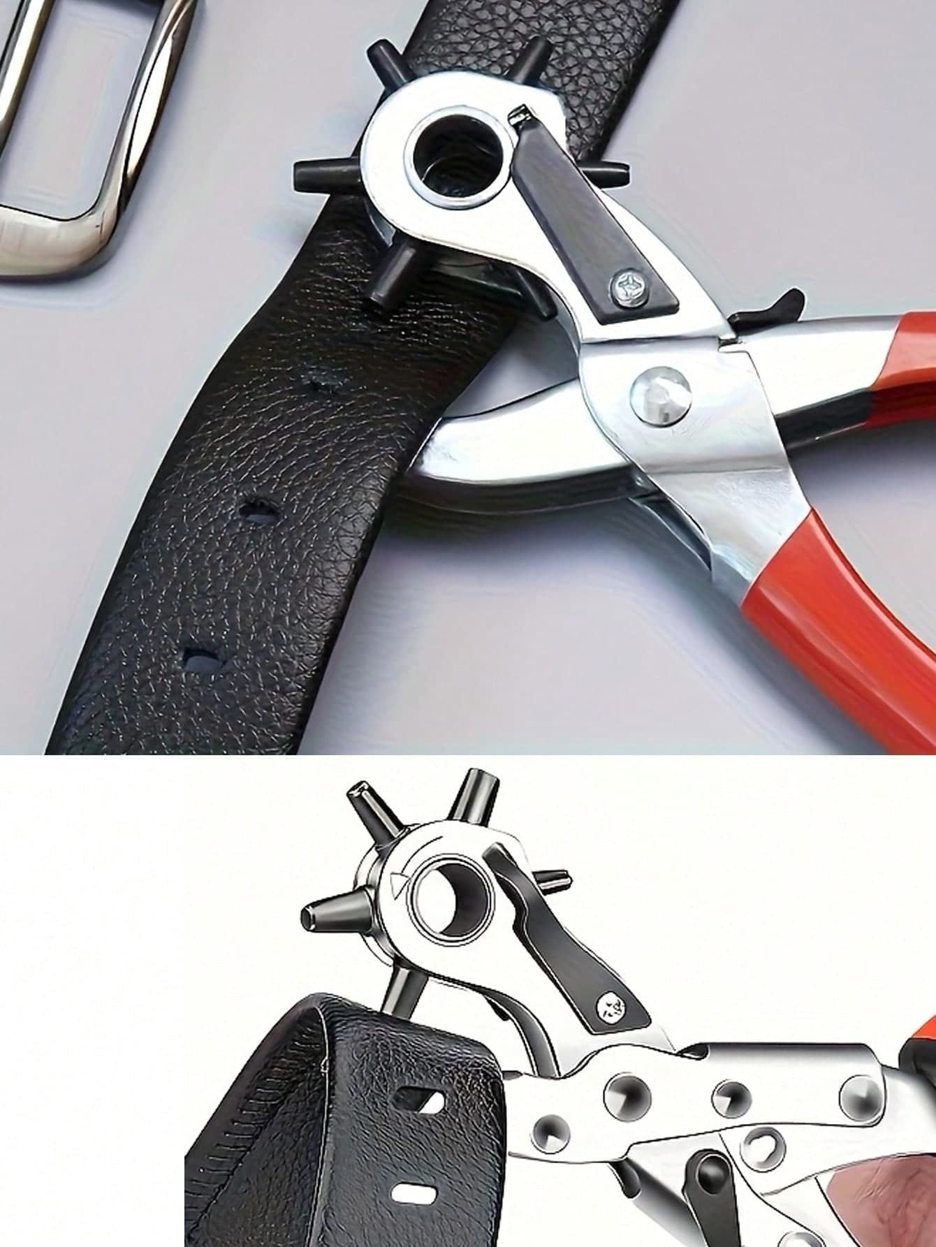 1/2pcs Leather Hole Punch Leather Tools Multifunctional Carbon Steel Belt Puncher Handheld Punching Tool For Leather Belts Straps Watch Bands Wallets Shoes Bags Craft Making Adjustable Hole Cutter Repair Tool For DIY Sewing Craft Workshop Use