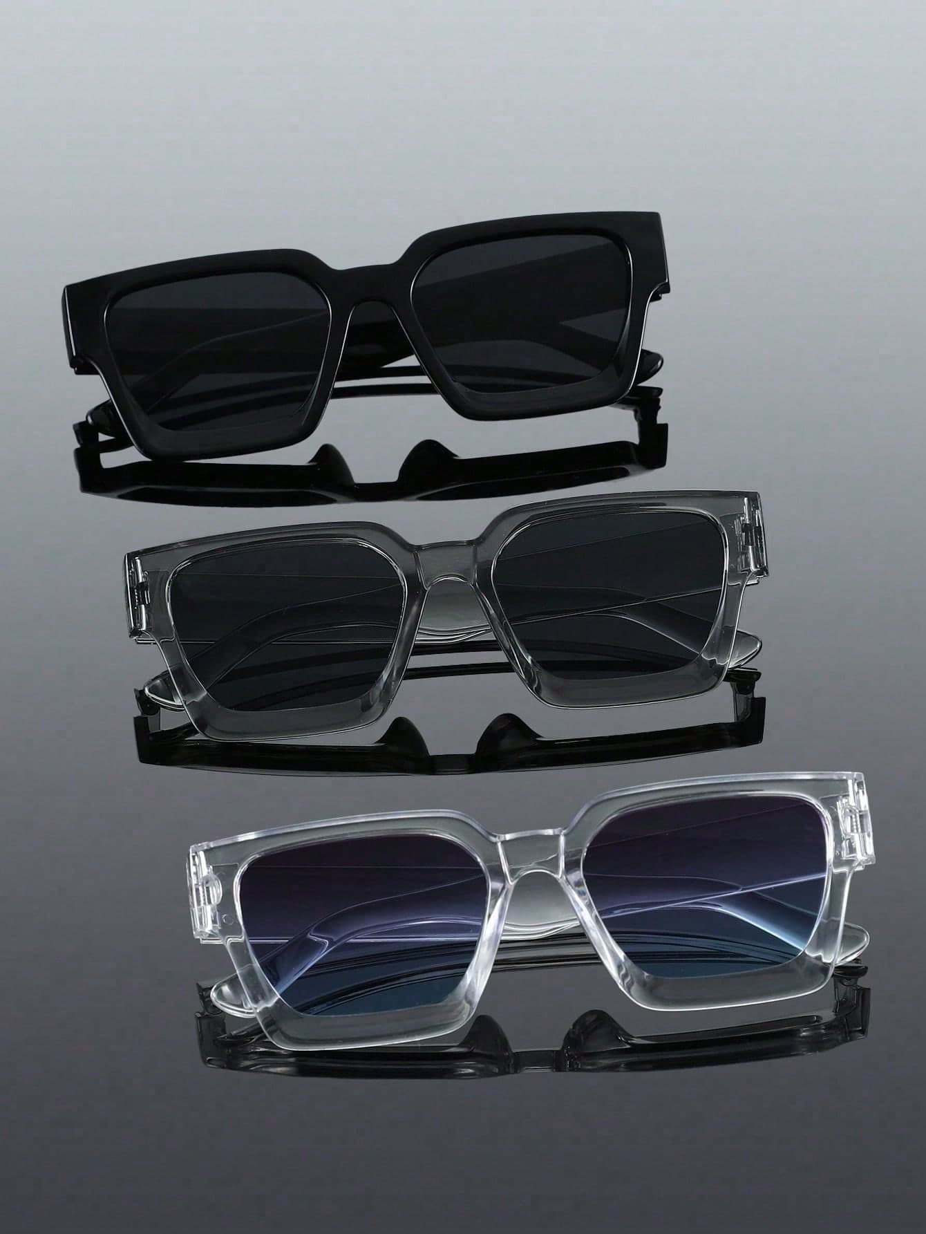 3 Pairs Classic Men's Square Black Fashion Glasses, Suitable For Daily Wear And Fishing Outfits