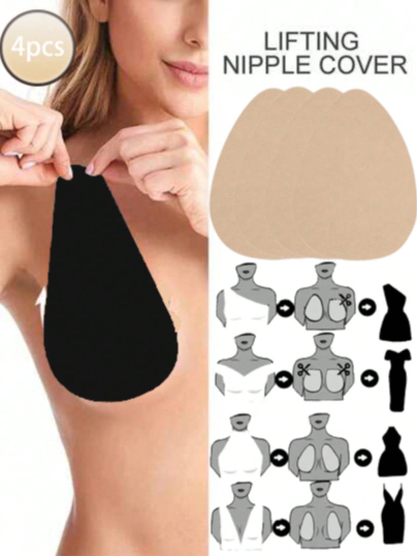 4Pcs Invisible Breast Lift Nipple Covers – Adhesive Push-Up Tape For A-E Cup & Large Busts