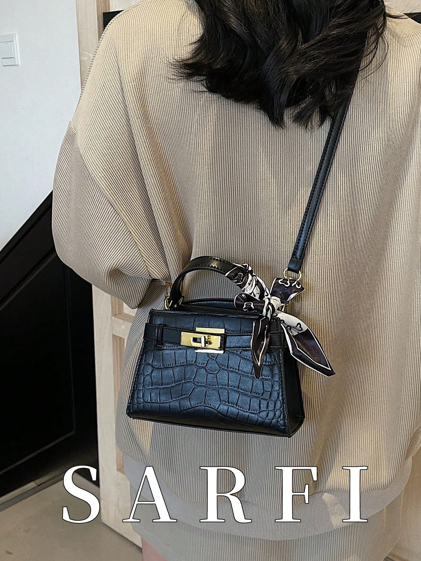 1pc Classic Fashion Women's Handbag With Metal Buckle & Strap Details; Features Elegant Metal Lock Closure Design, Comes With Silk Scarf