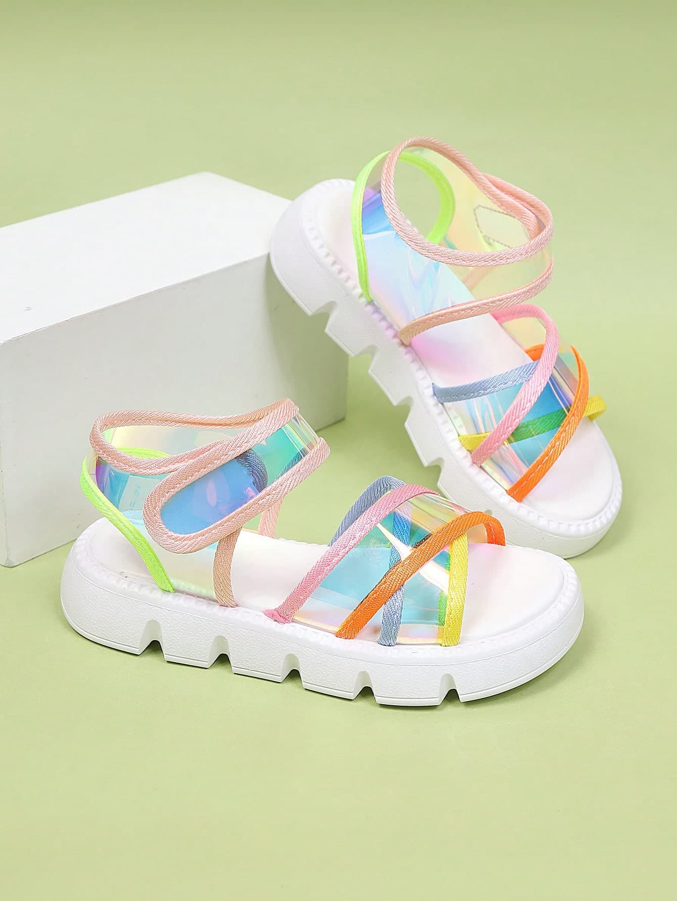 1 Pair Colorful Lace-Up Thick Sole Summer Beach Holiday Fashion Rope Sandals For Girls